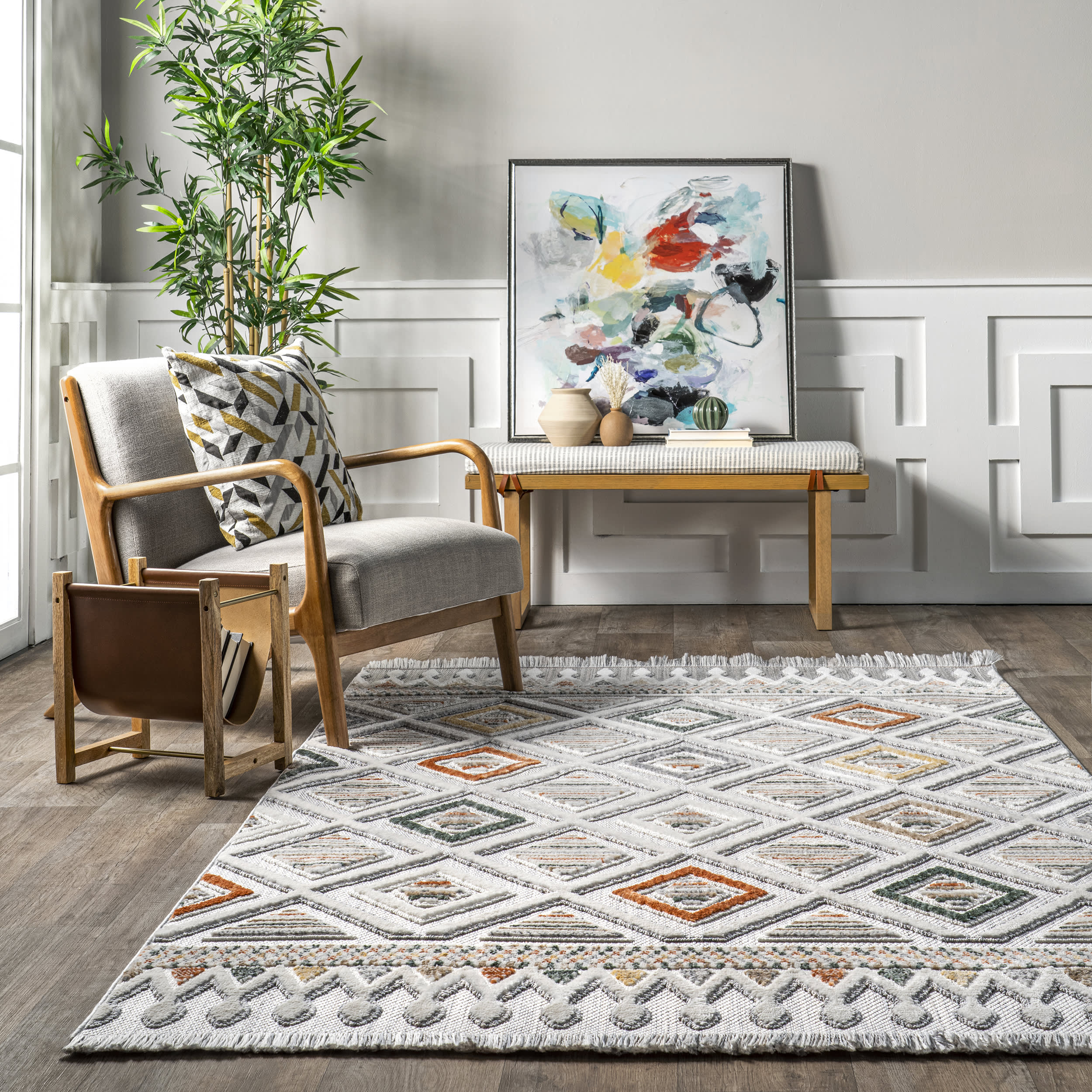 Cathleen Iridescent Bordered Rug | Light Grey - Image 4