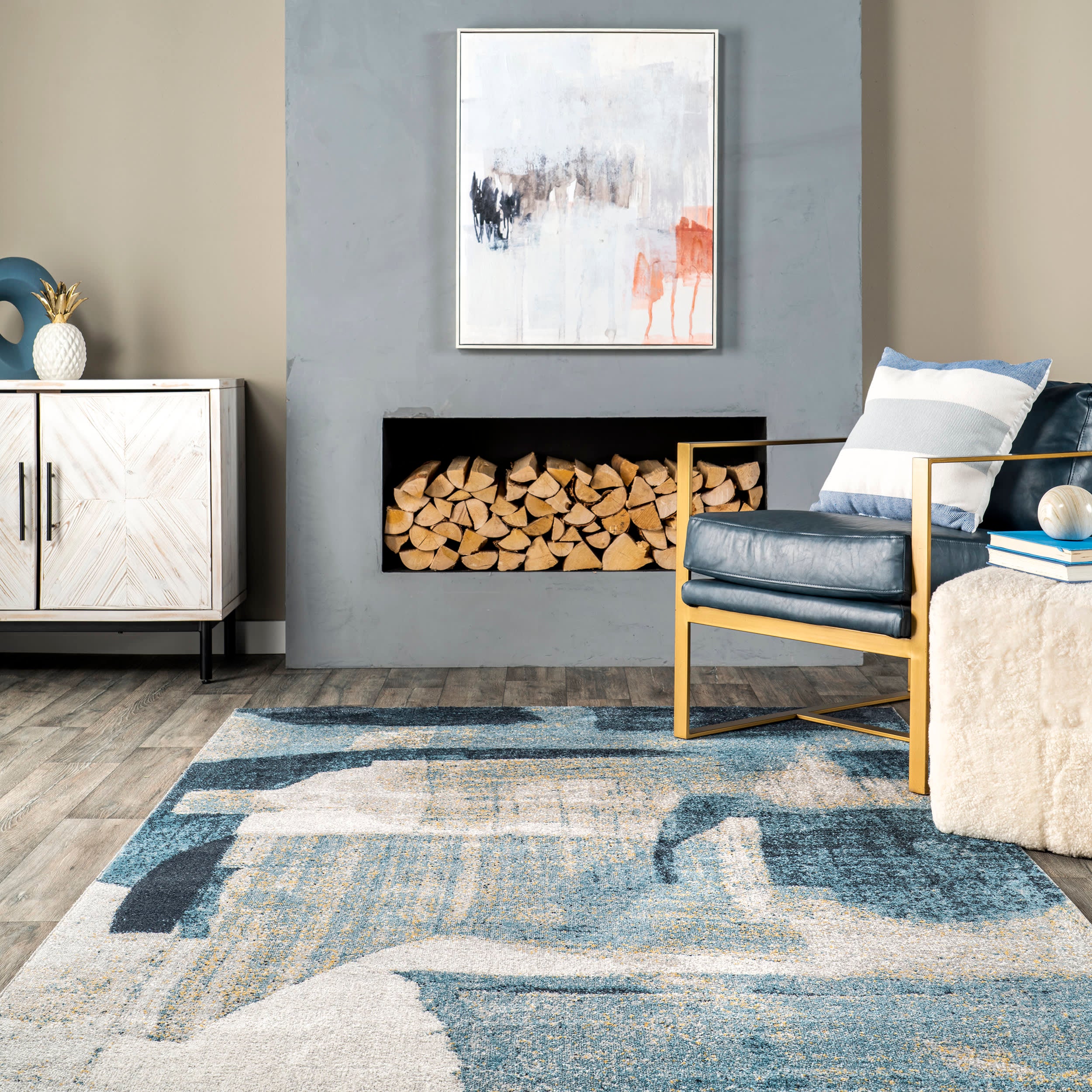 Cecila Washable Abstract Rug | Blue - Image 4