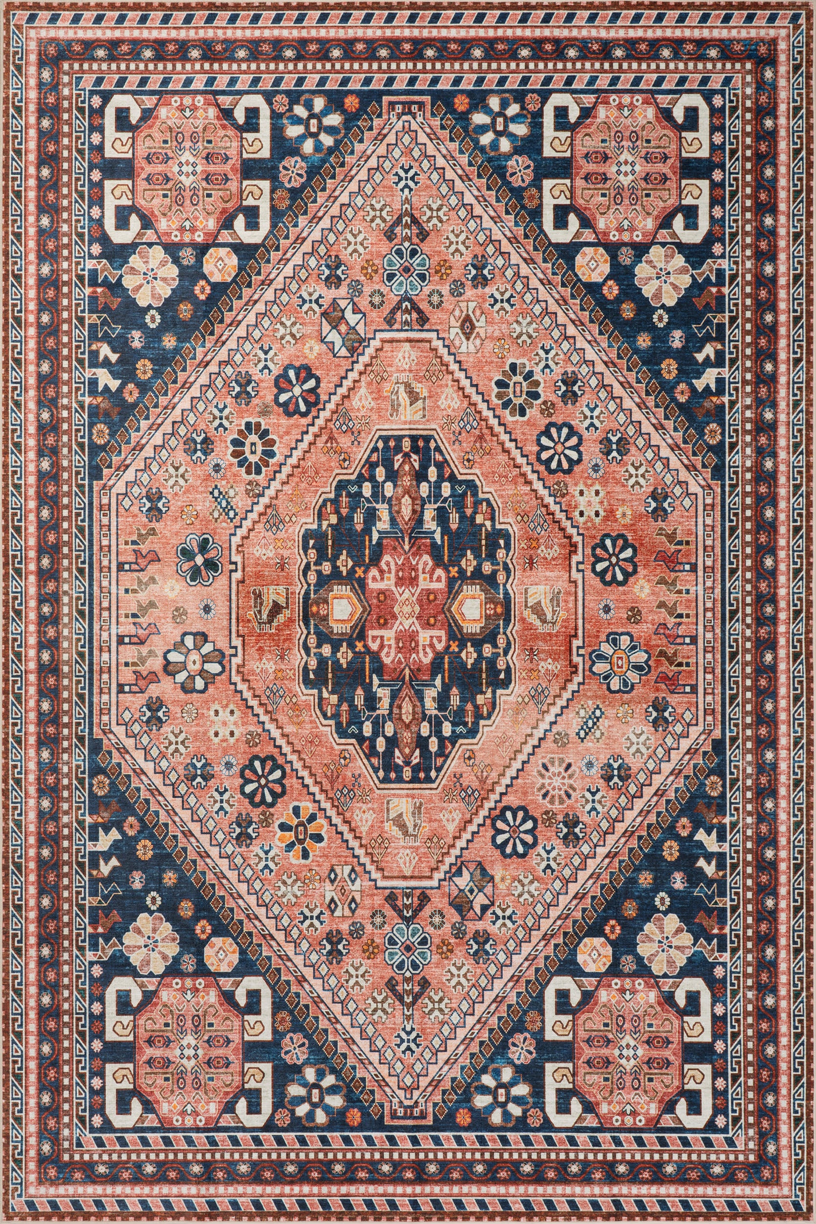 Celia Medallion Spill Proof Washable Rug | Dark Blue