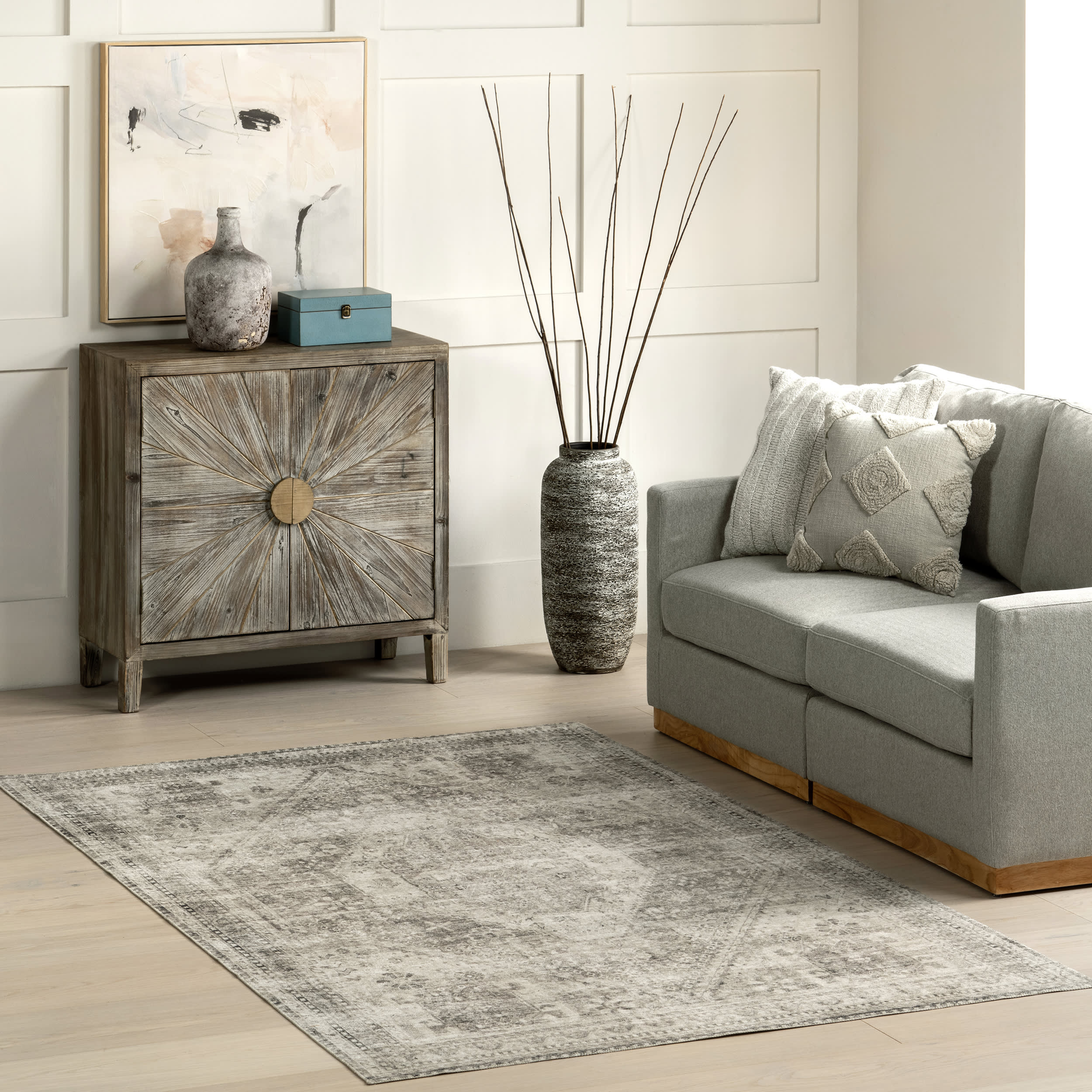 Celia Medallion Washable Rug | Grey - Image 2