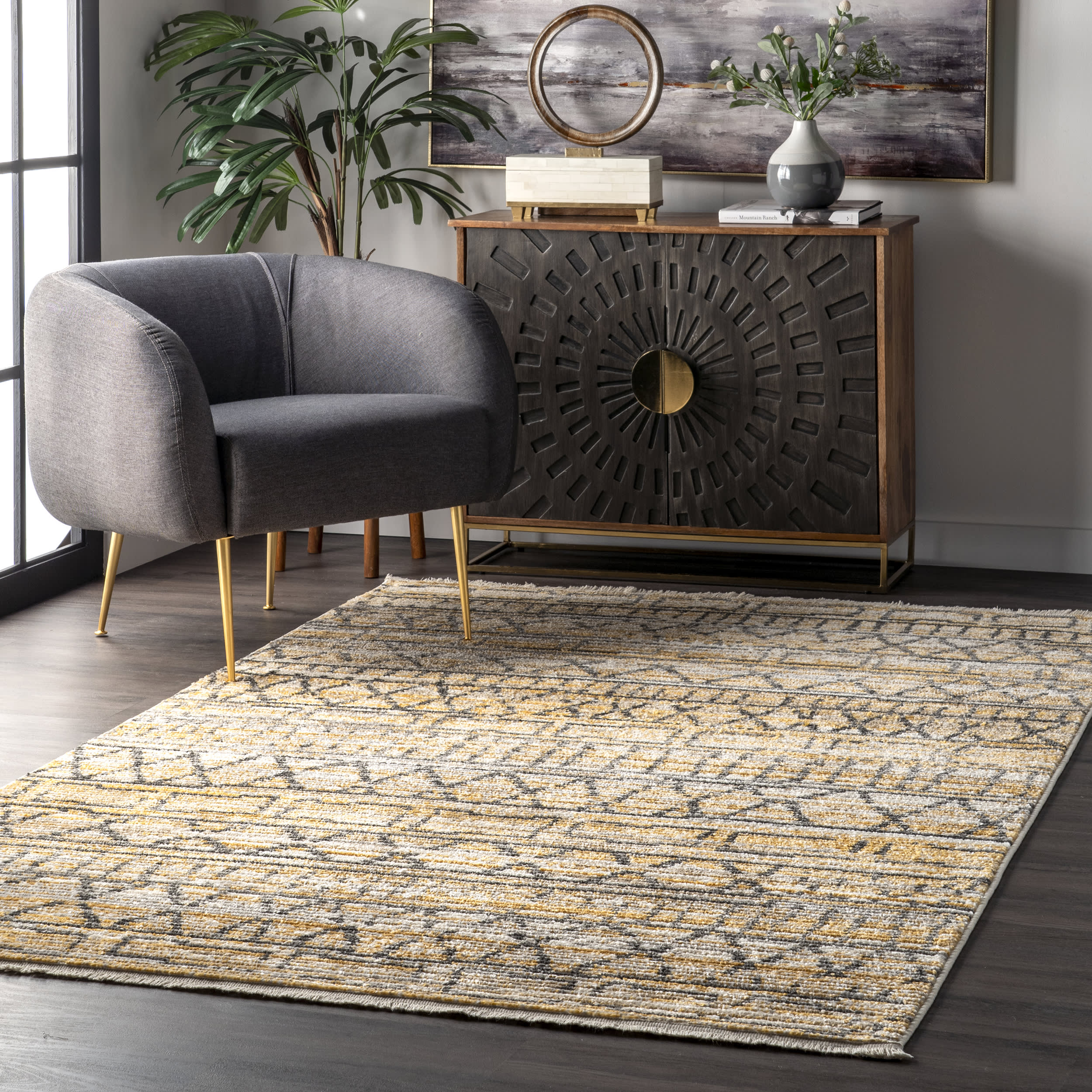 Chance Geometric Banded Rug | Beige - Image 2