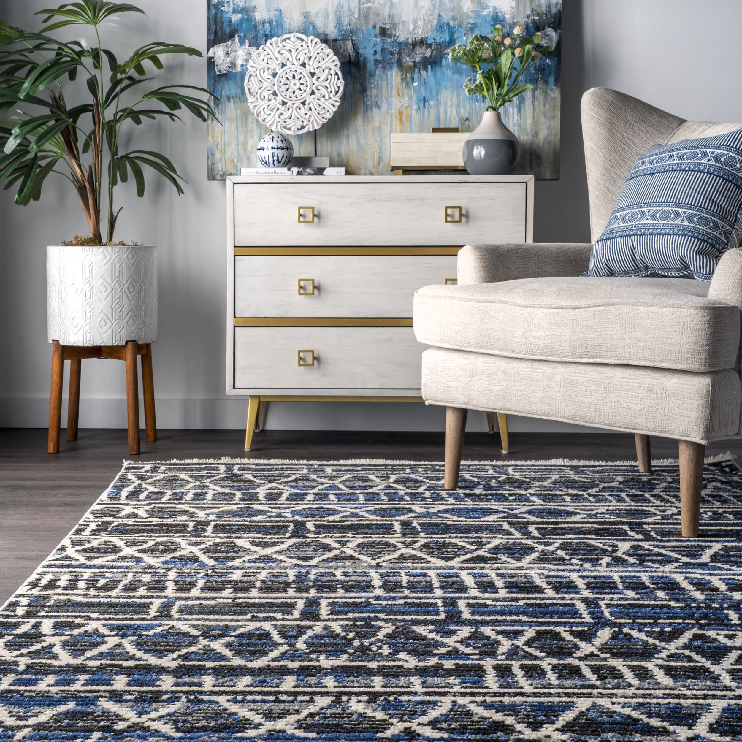Chance Geometric Banded Rug | Blue - Image 4