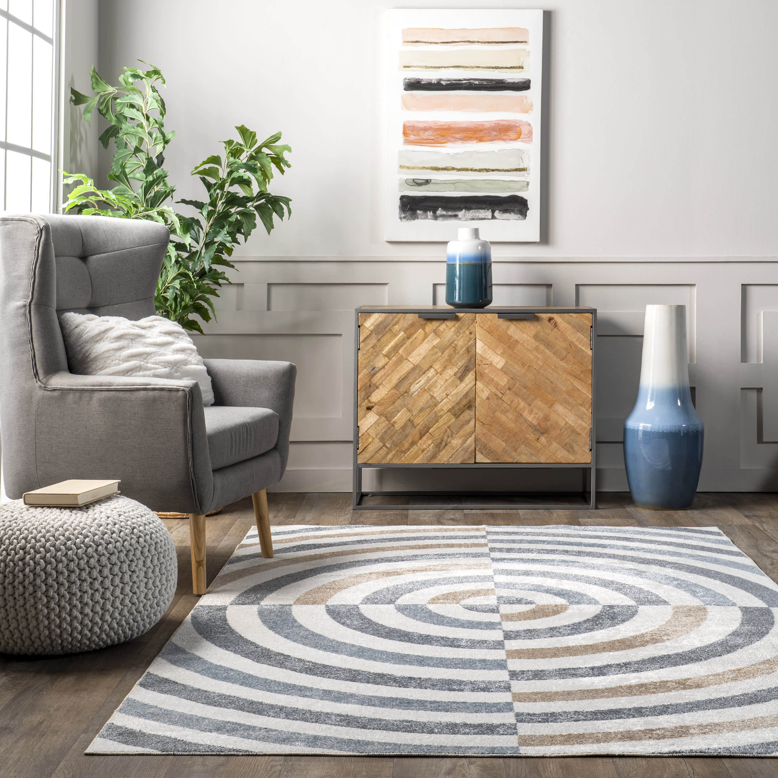 Chandra Retro Spirals Washable Rug | Blue - Image 4
