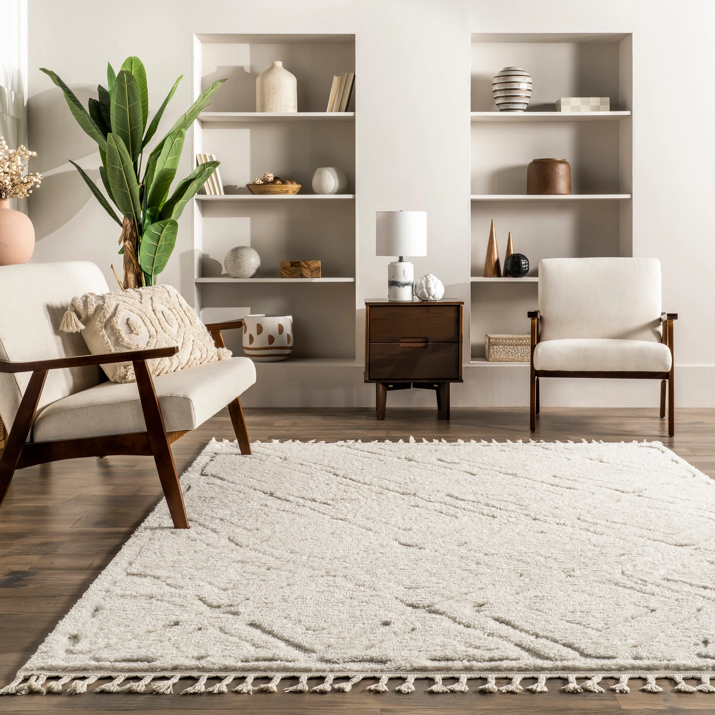Chantria Textured Tiled Rug | Cream - Image 4