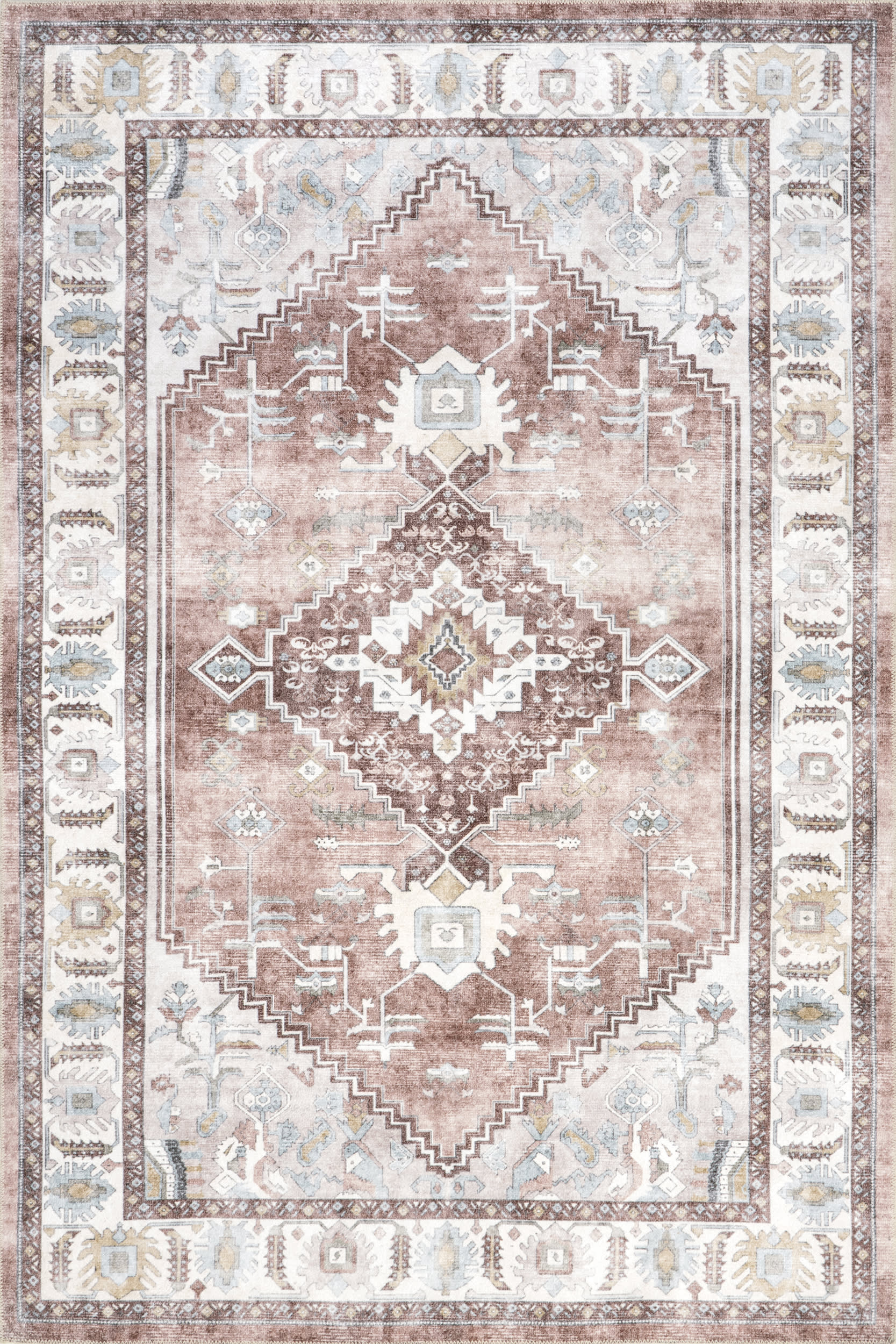 Charis Medallion Spill Proof Washable Rug | Blush