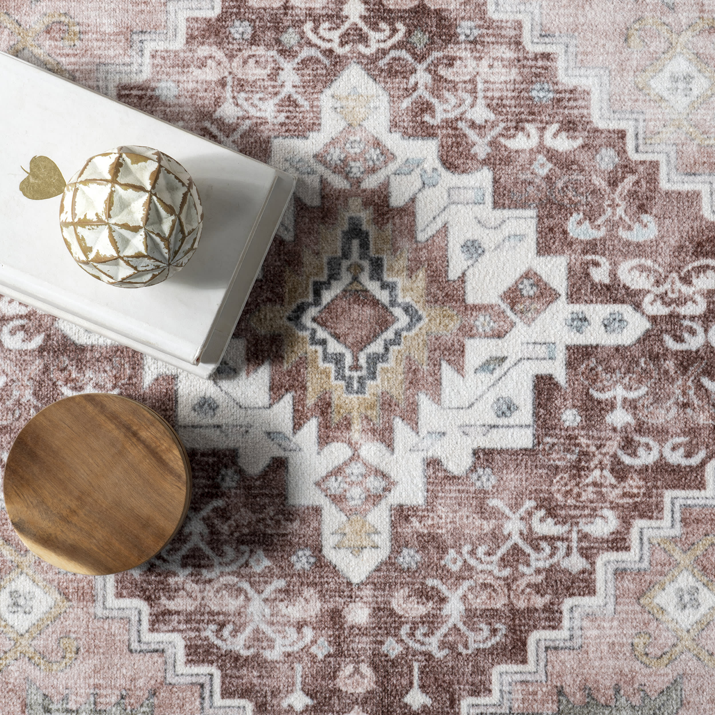 Charis Medallion Washable Rug | Blush - Image 7