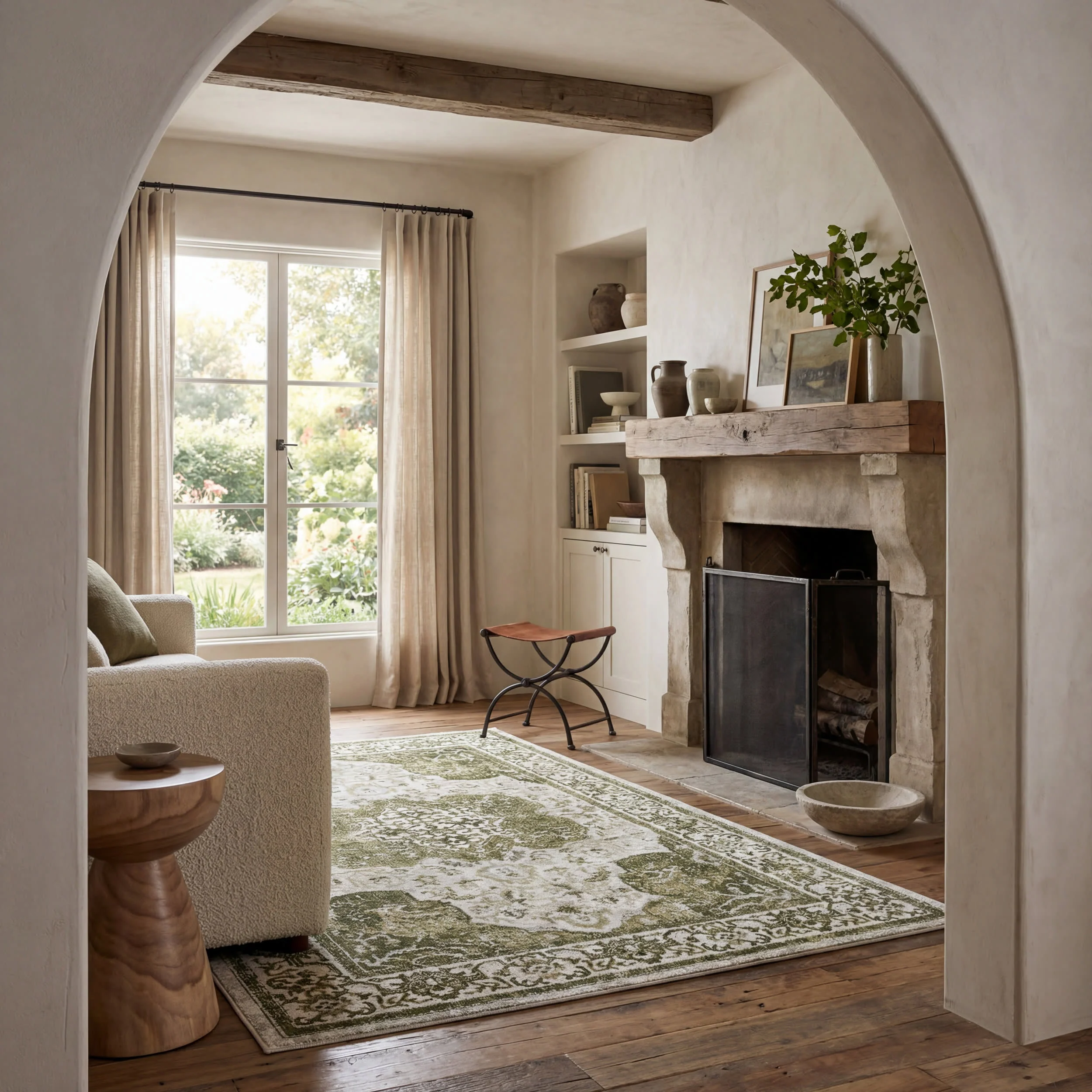 Charlisa Washable Faded Snowflake Rug | Green - Image 2