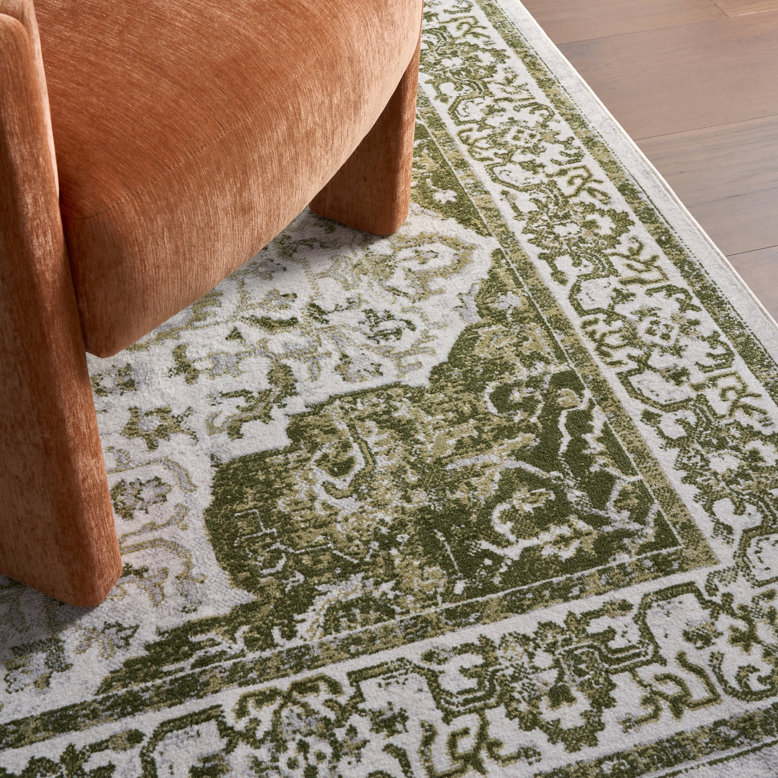 Charlisa Washable Faded Snowflake Rug | Green - Image 5