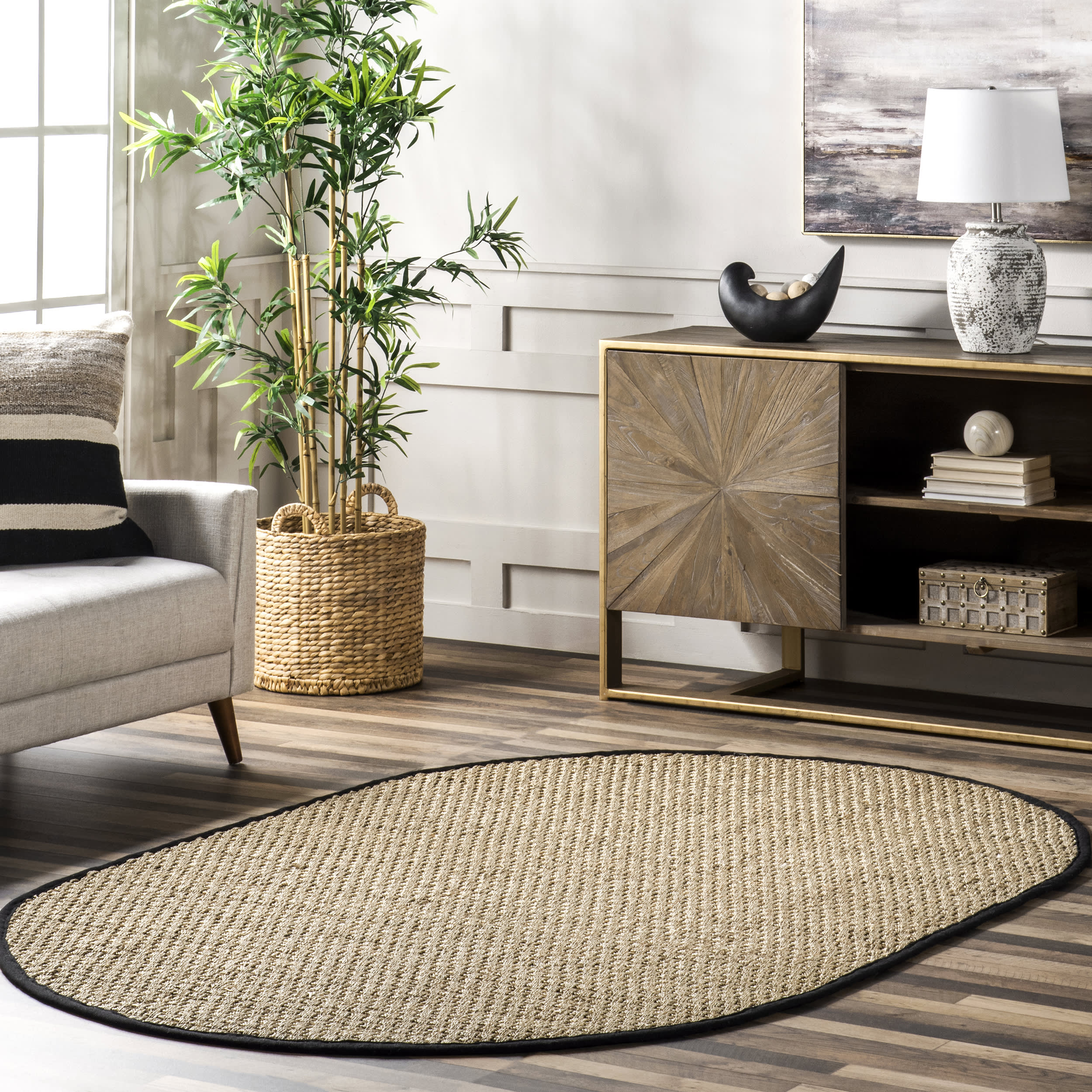 Checker Weave Seagrass Rug | Black - Image 2