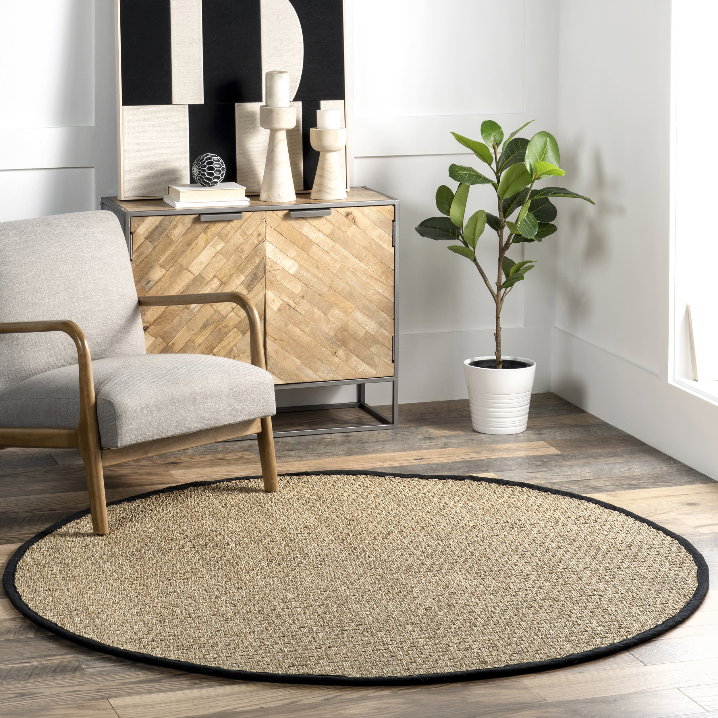 Checker Weave Seagrass Rug | Black - Image 2