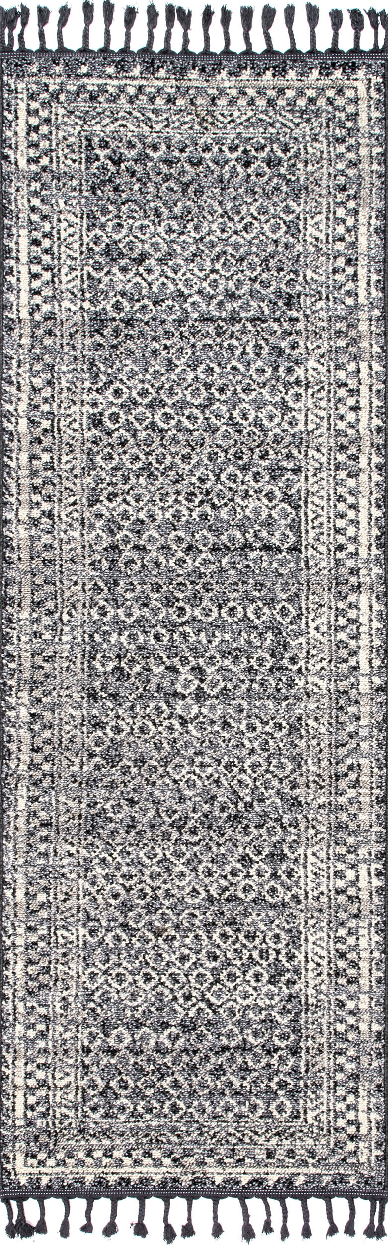 Checkered Diamonds Tassel Rug | Grey