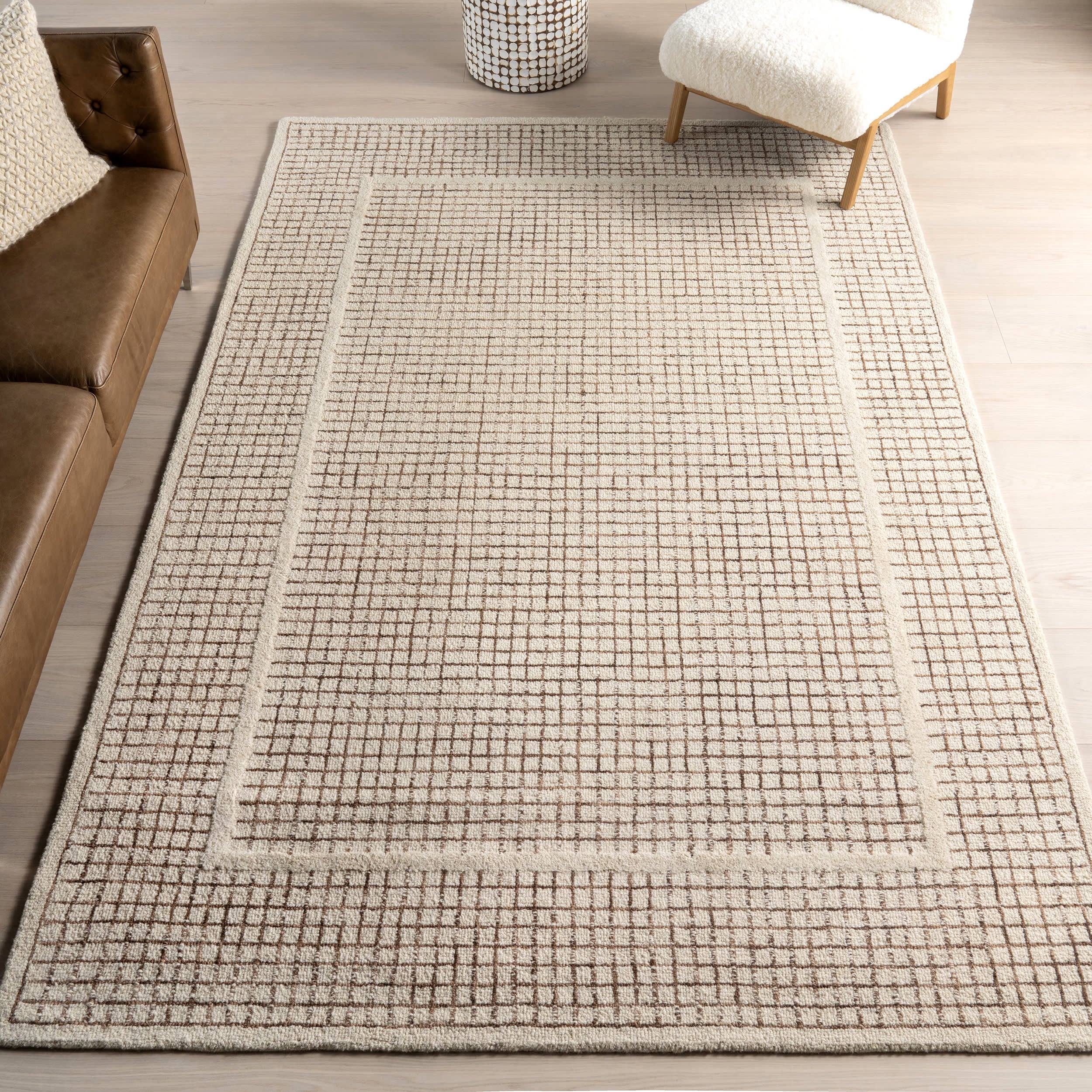 Chessie Checked Wool Rug | Ivory - Image 2