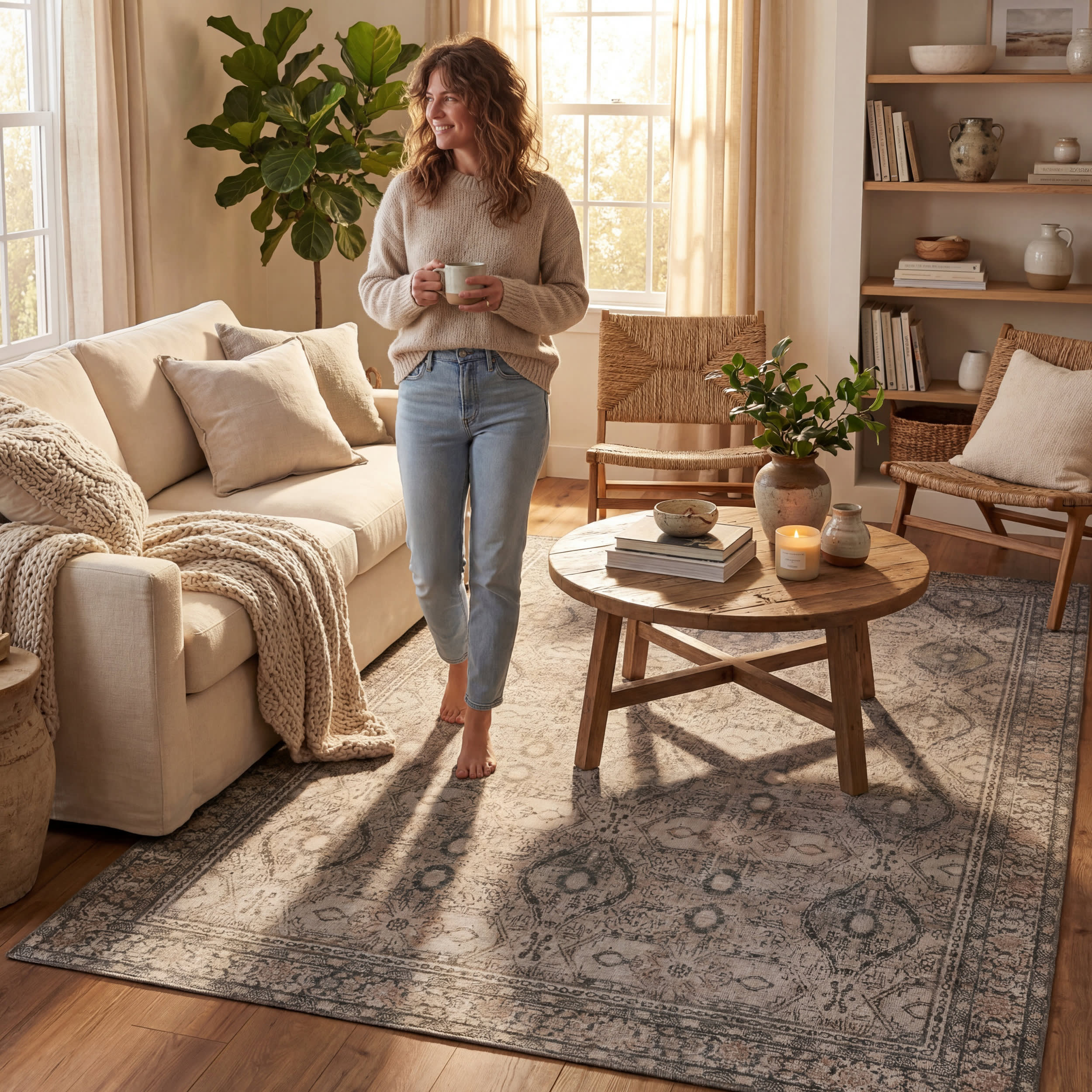 Chester Antiqued Jute-Blend Rug | Grey - Image 9