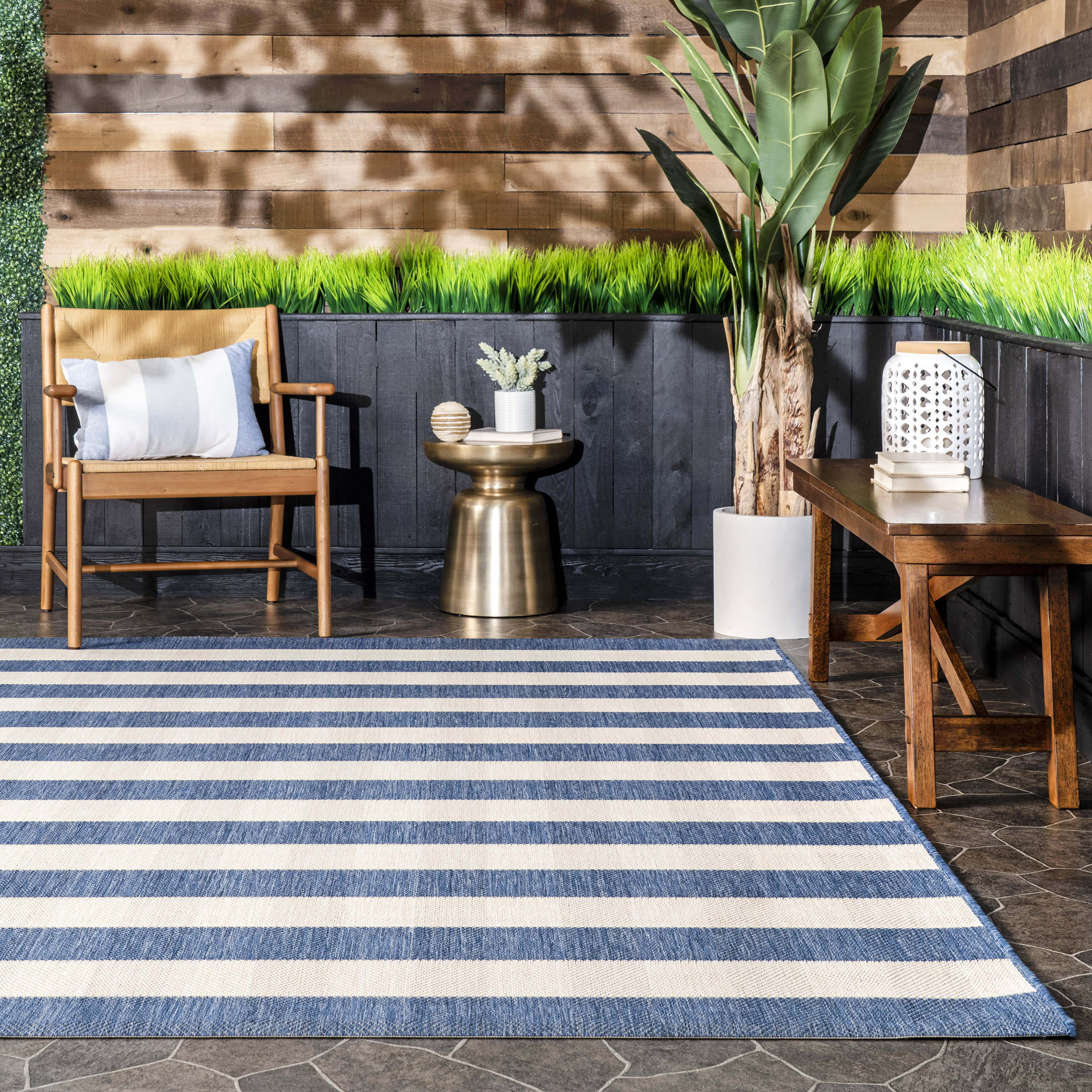 Chevron Stripes Indoor/Outdoor Rug | Blue - Image 4