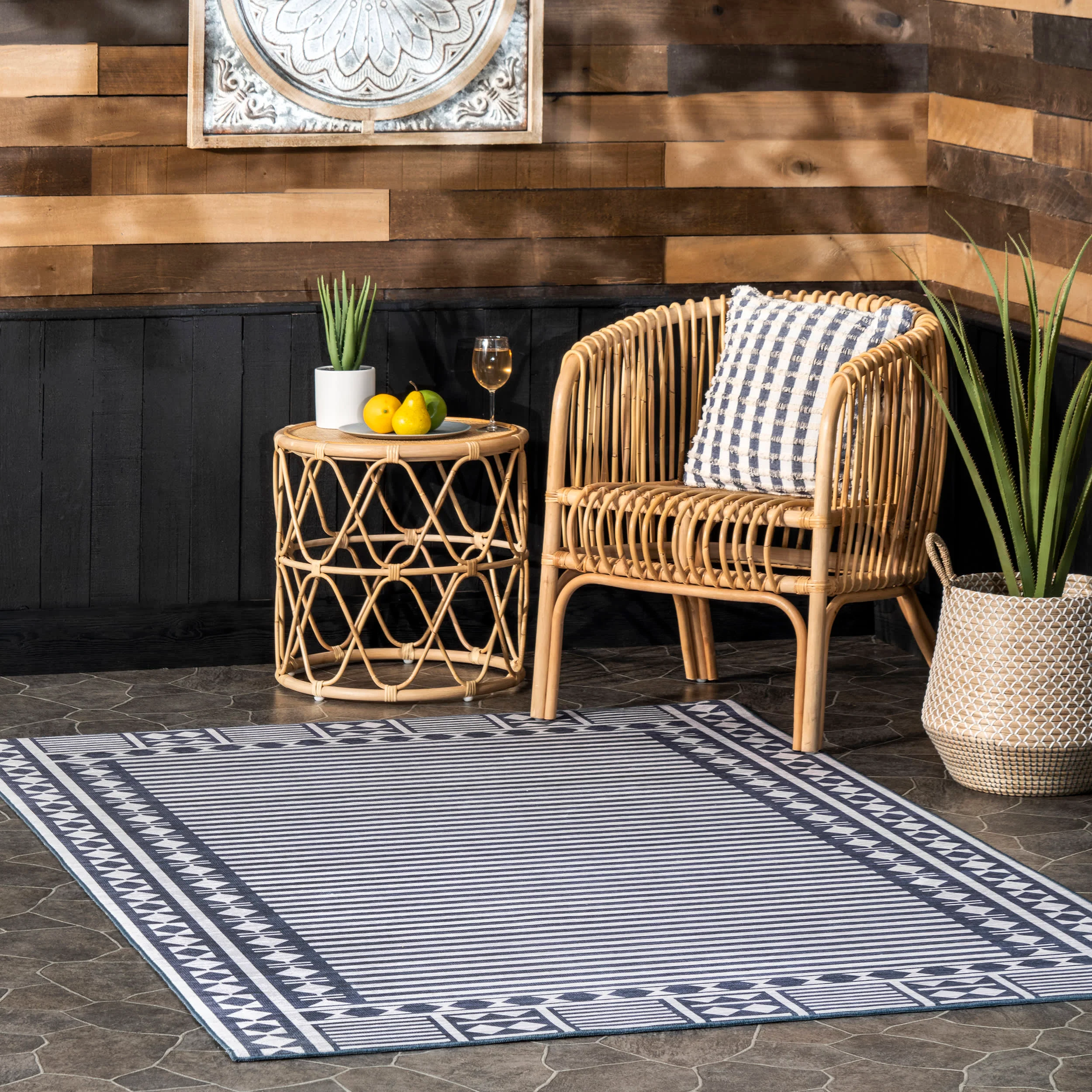 Chloe Striped Washable Indoor/Outdoor Rug | Blue - Image 2