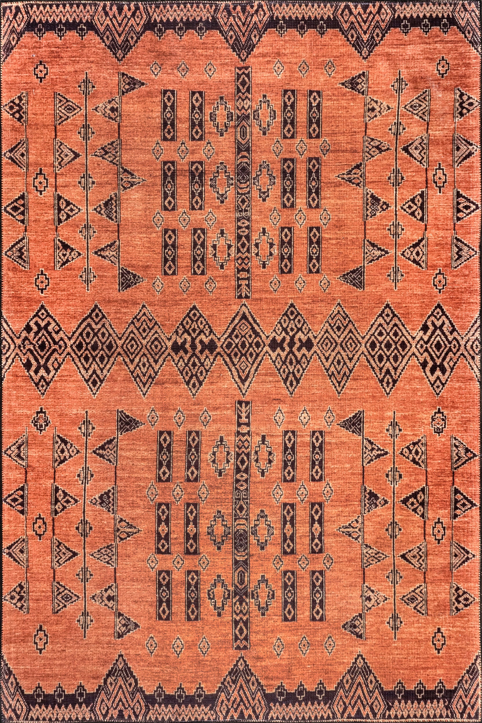 Christine Washable Paneled Rug | Rust