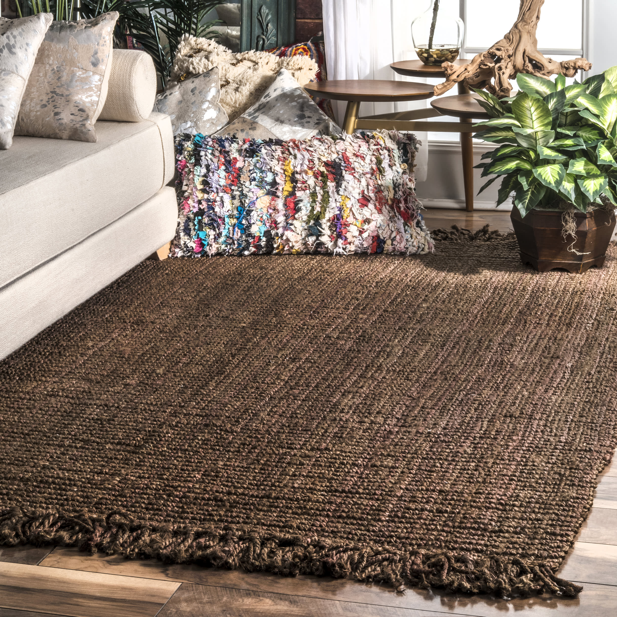 Chunky Jute Tasseled Rug | Chocolate - Image 2