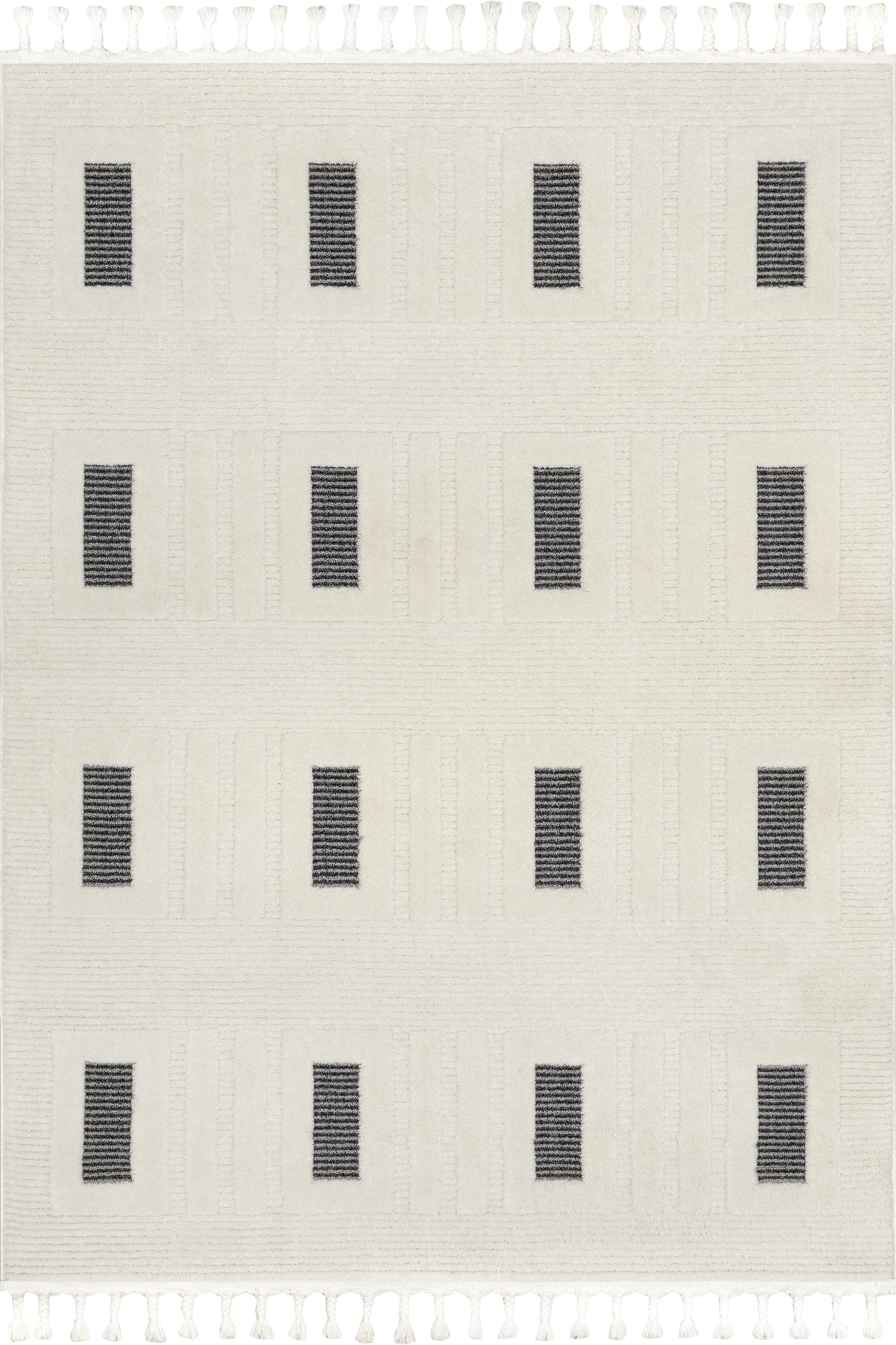 Cissy Geometric Tasseled Rug | Grey