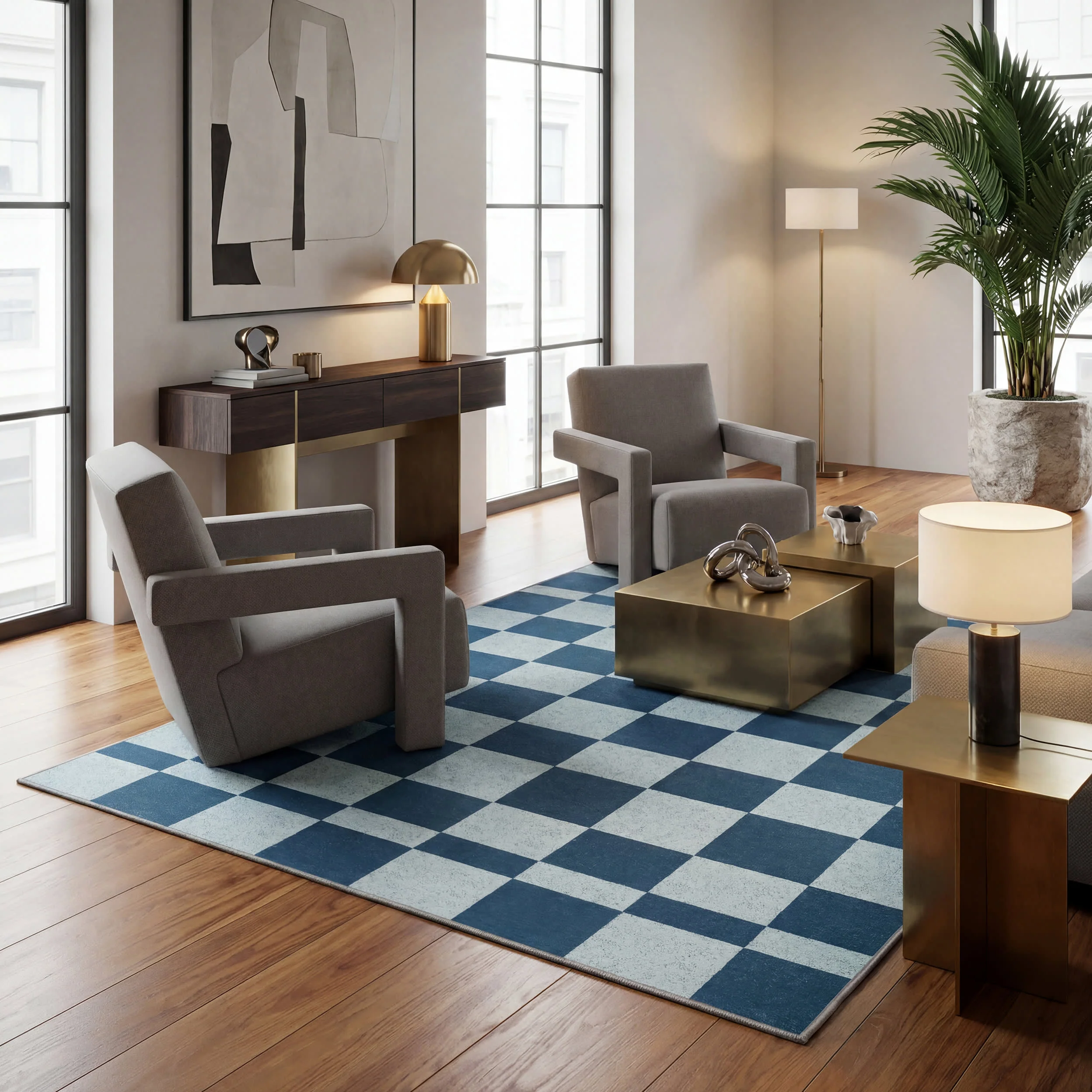 Classic Court Checkered Washable Rug by Society6 | Blue - Image 9