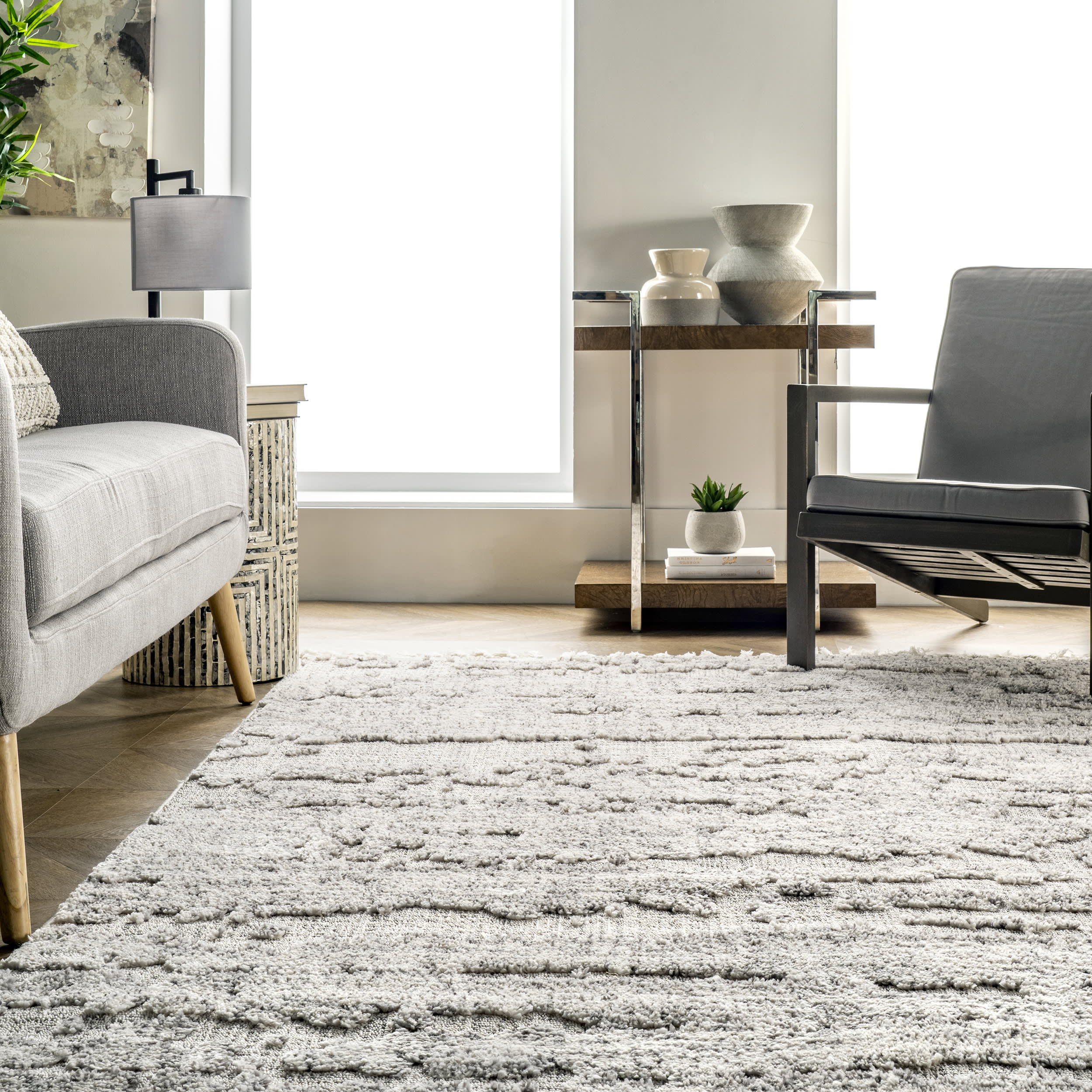 Cloudy Abstract Tasseled Rug | Grey - Image 4