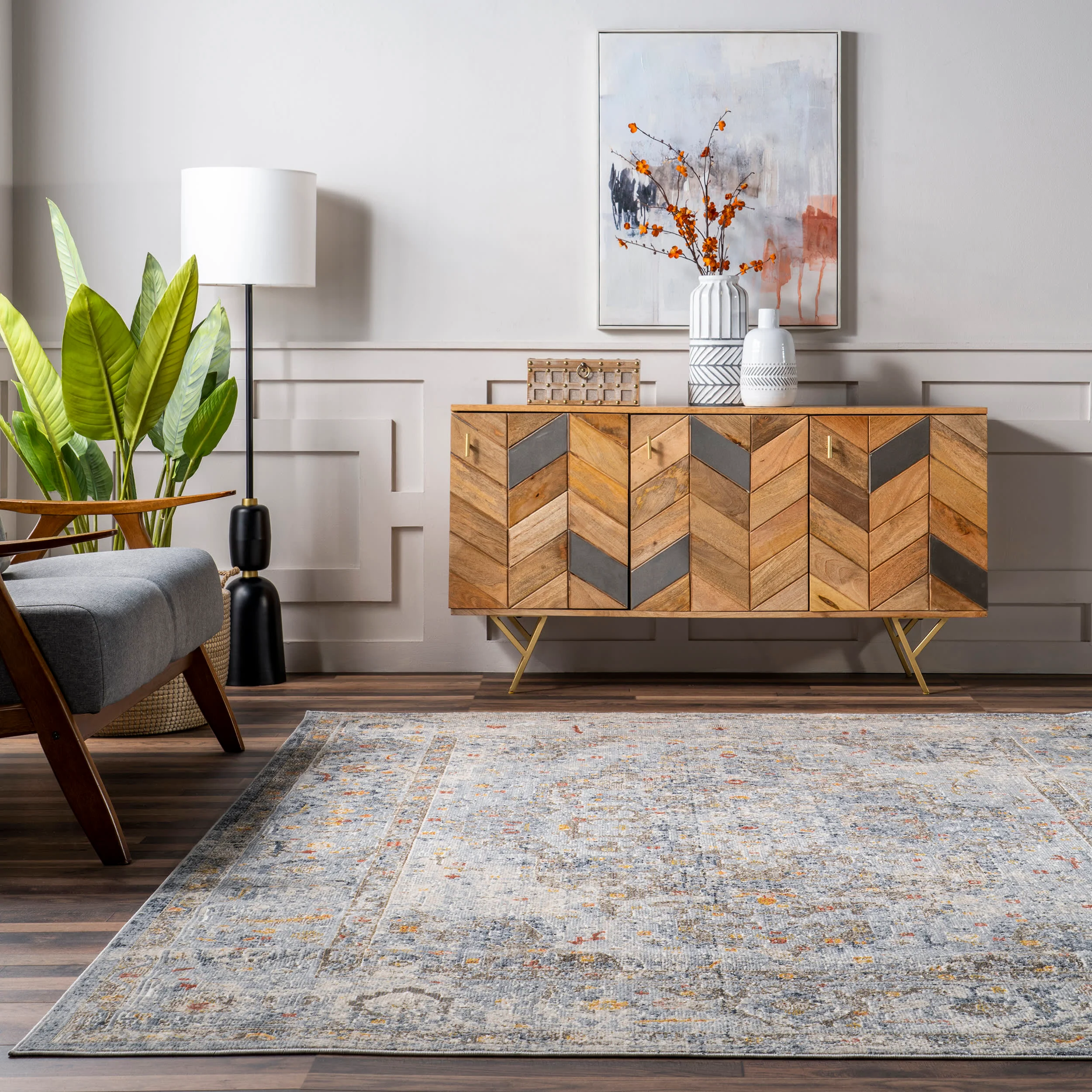 Cloudy Medallion Rug | Light Grey - Image 4