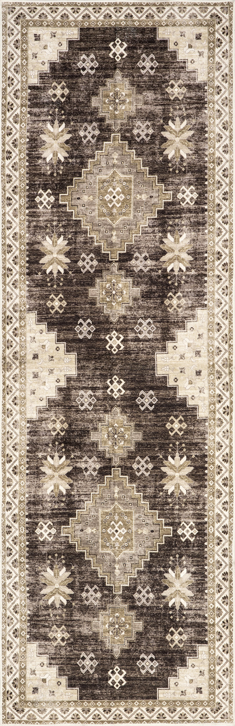 Clovebud Medallion Washable Rug | Brown