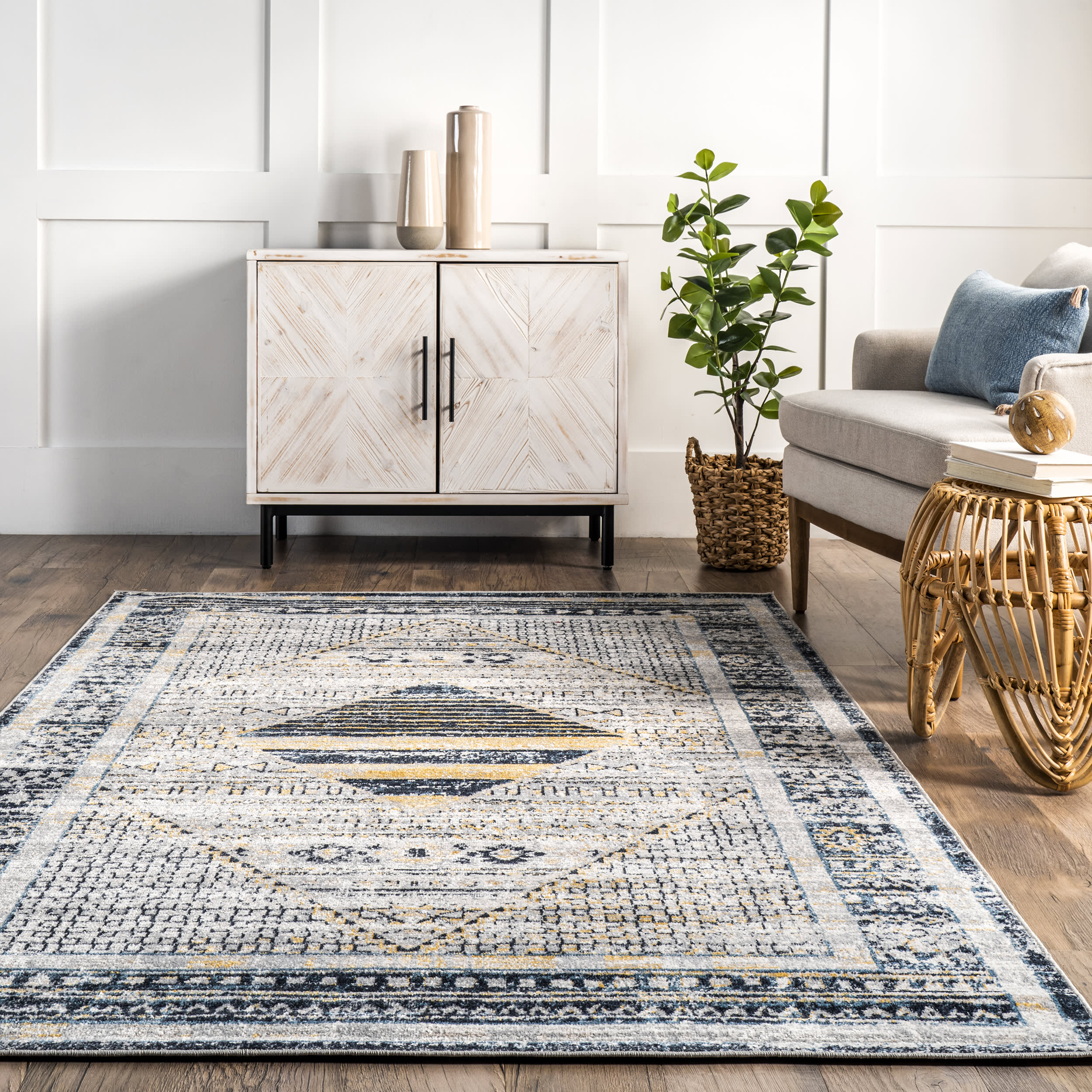 Connie Washable Bordered Rug | Light Grey - Image 4