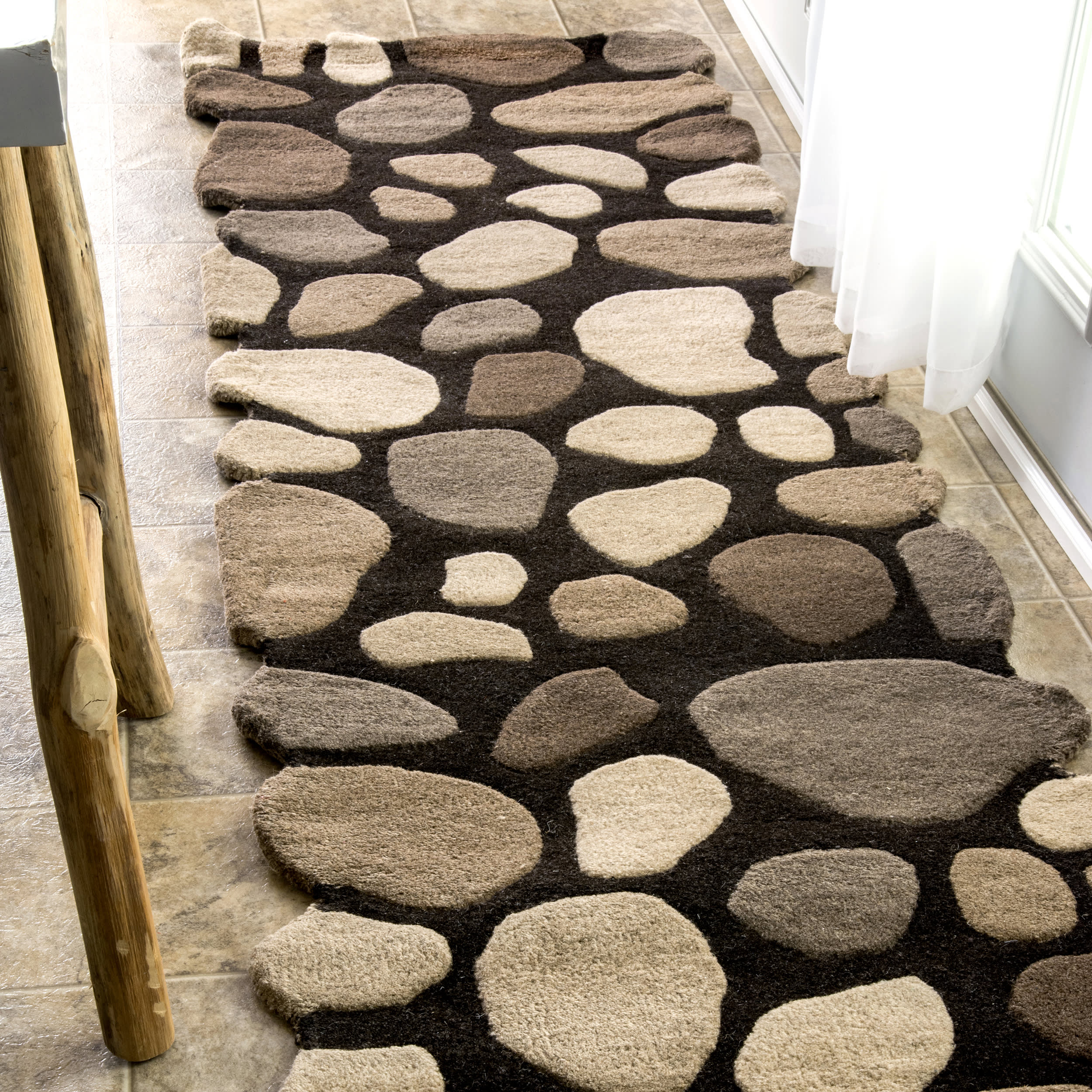 Contemporary Handmade Wool Pebbles Cobblestone Rug | Natural - Image 2