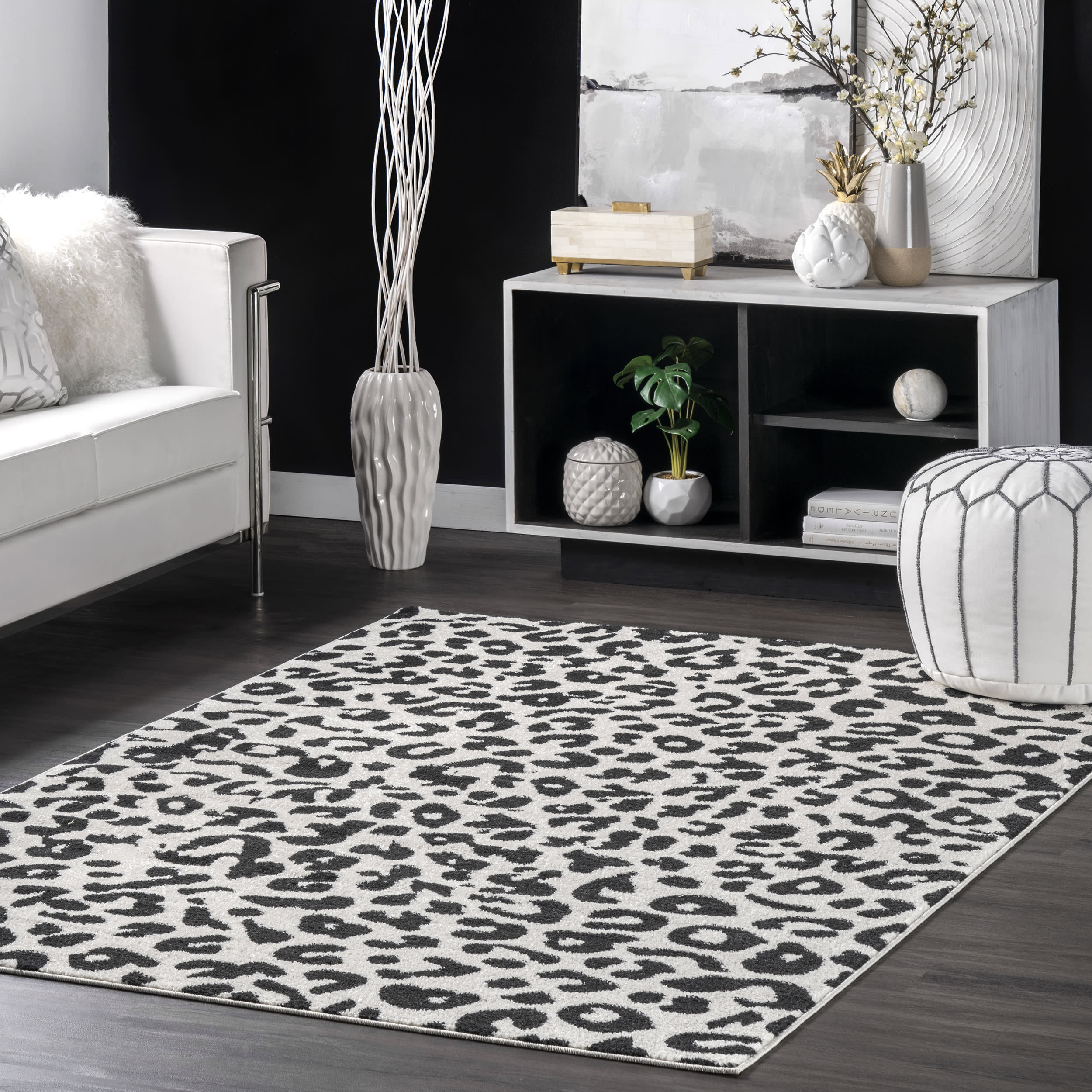 Coraline Leopard Printed Rug | Dark Grey - Image 2