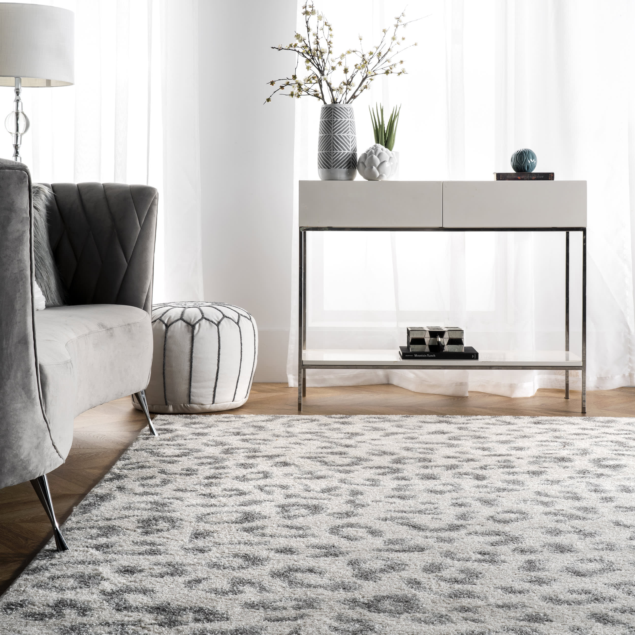 Coraline Leopard Printed Rug | Grey - Image 4