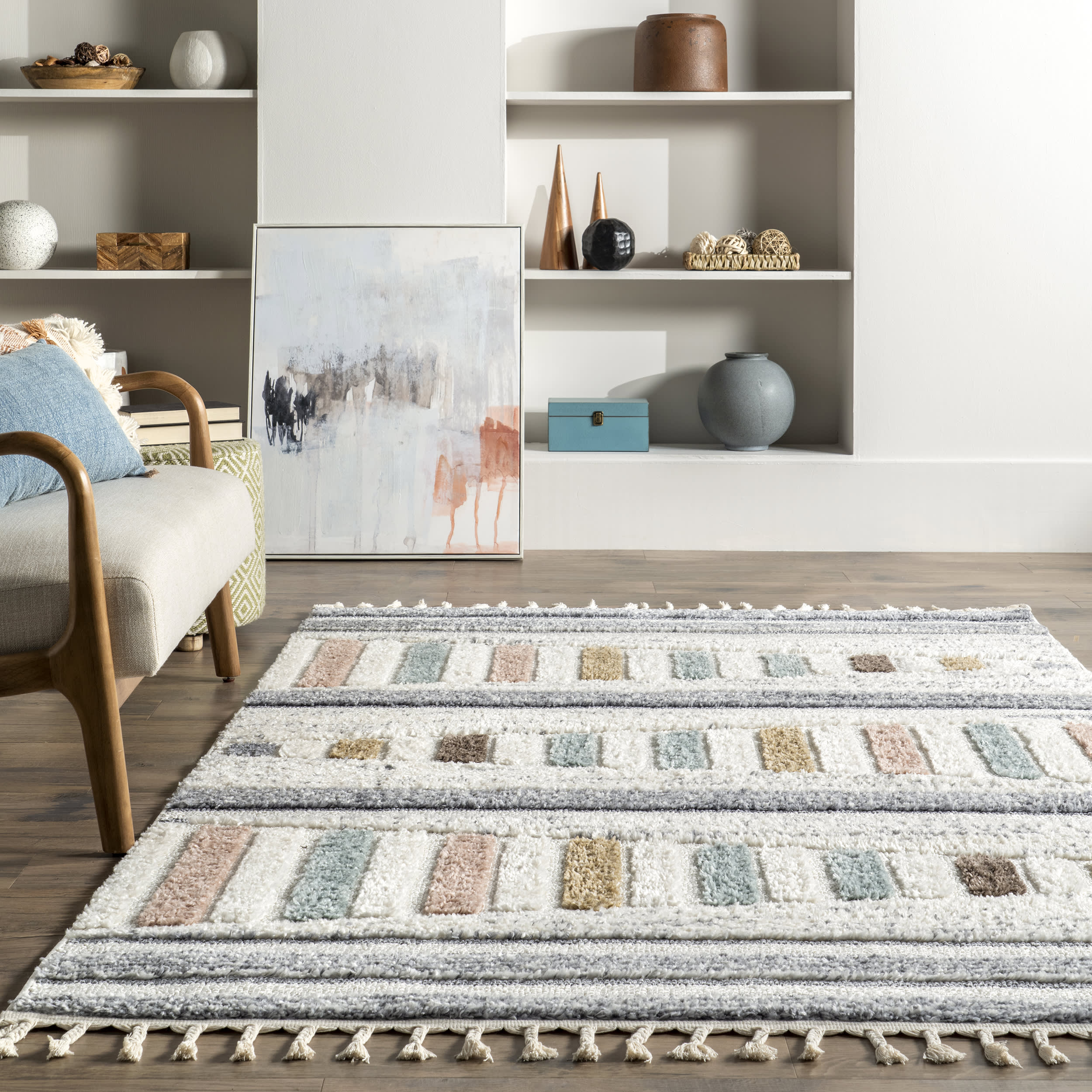 Cordelia Striped Bars Kids Rug | Beige - Image 4