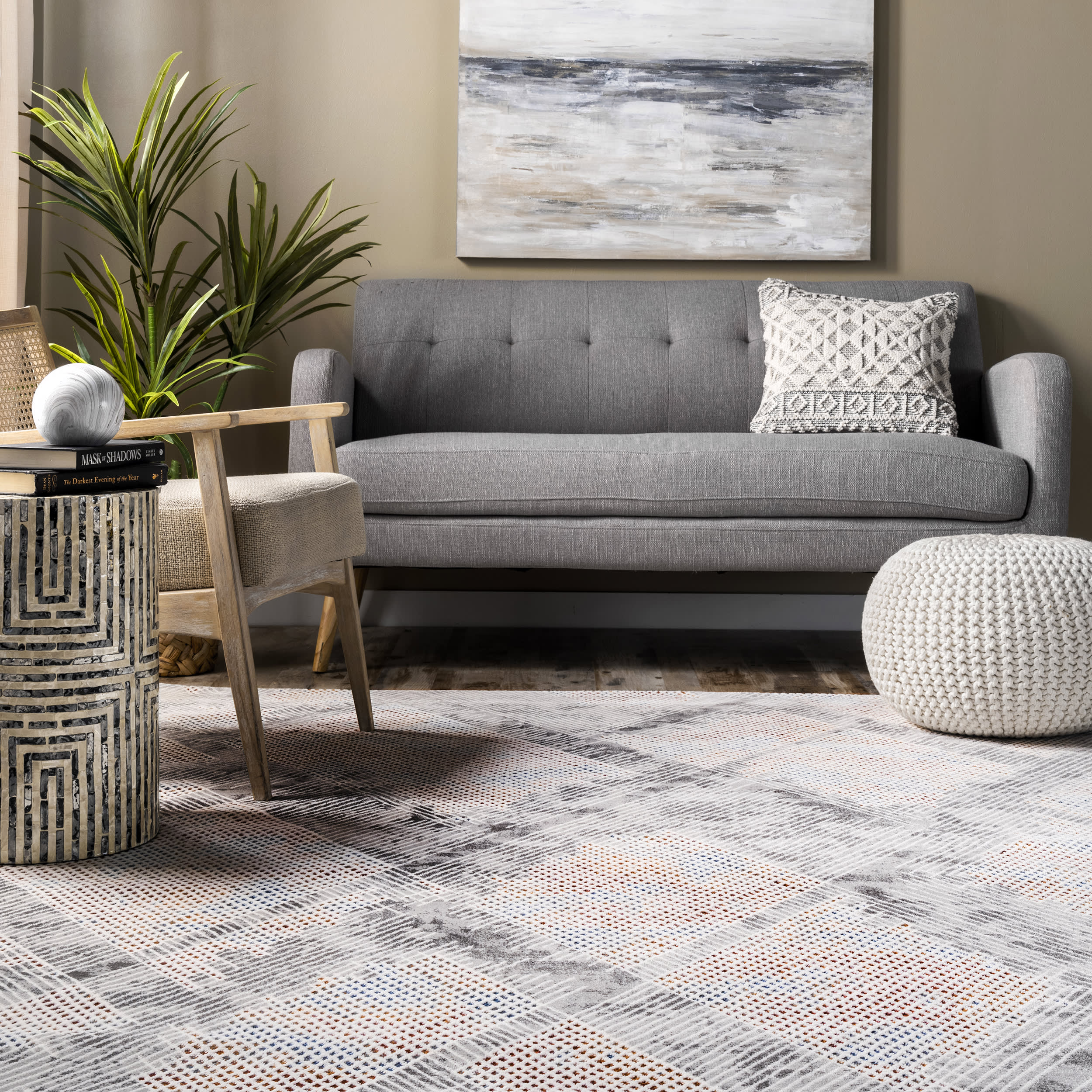 Crosshatched Lattice Rug | Light Grey - Image 4