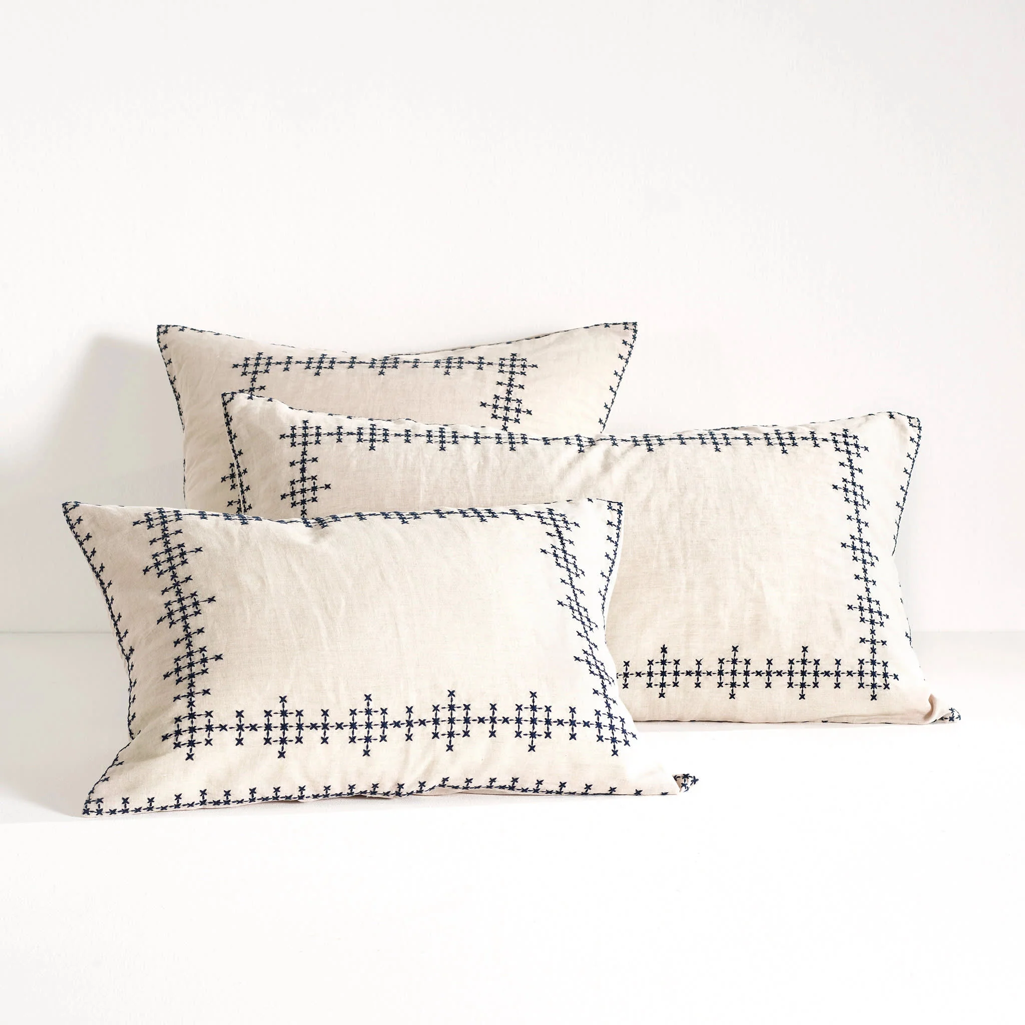 Cross-Stitch Linen Sham | Navy