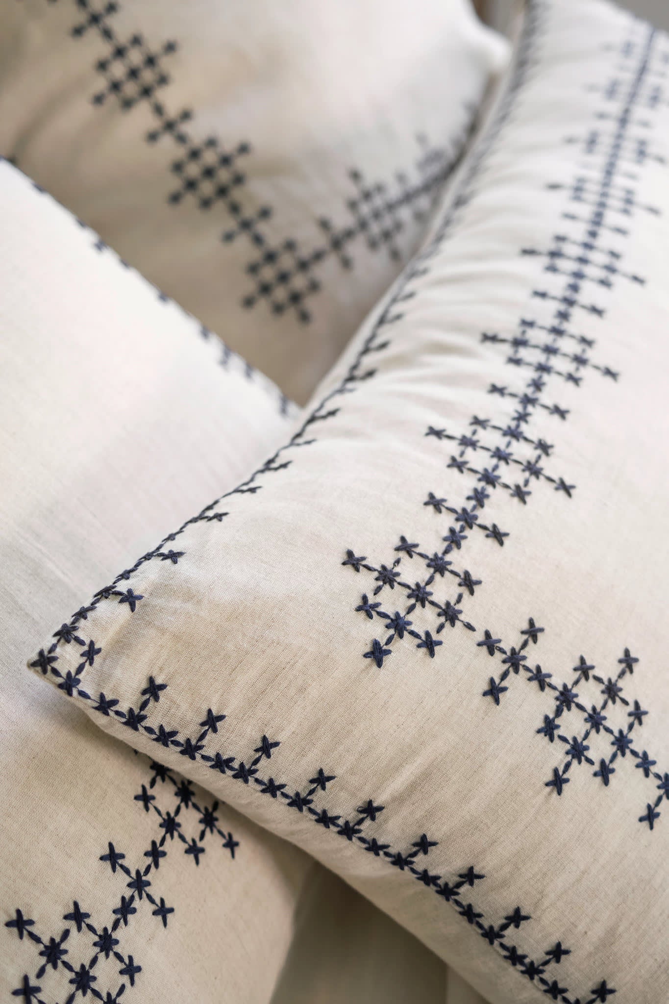 Cross-Stitch Linen Sham | Navy - Image 3