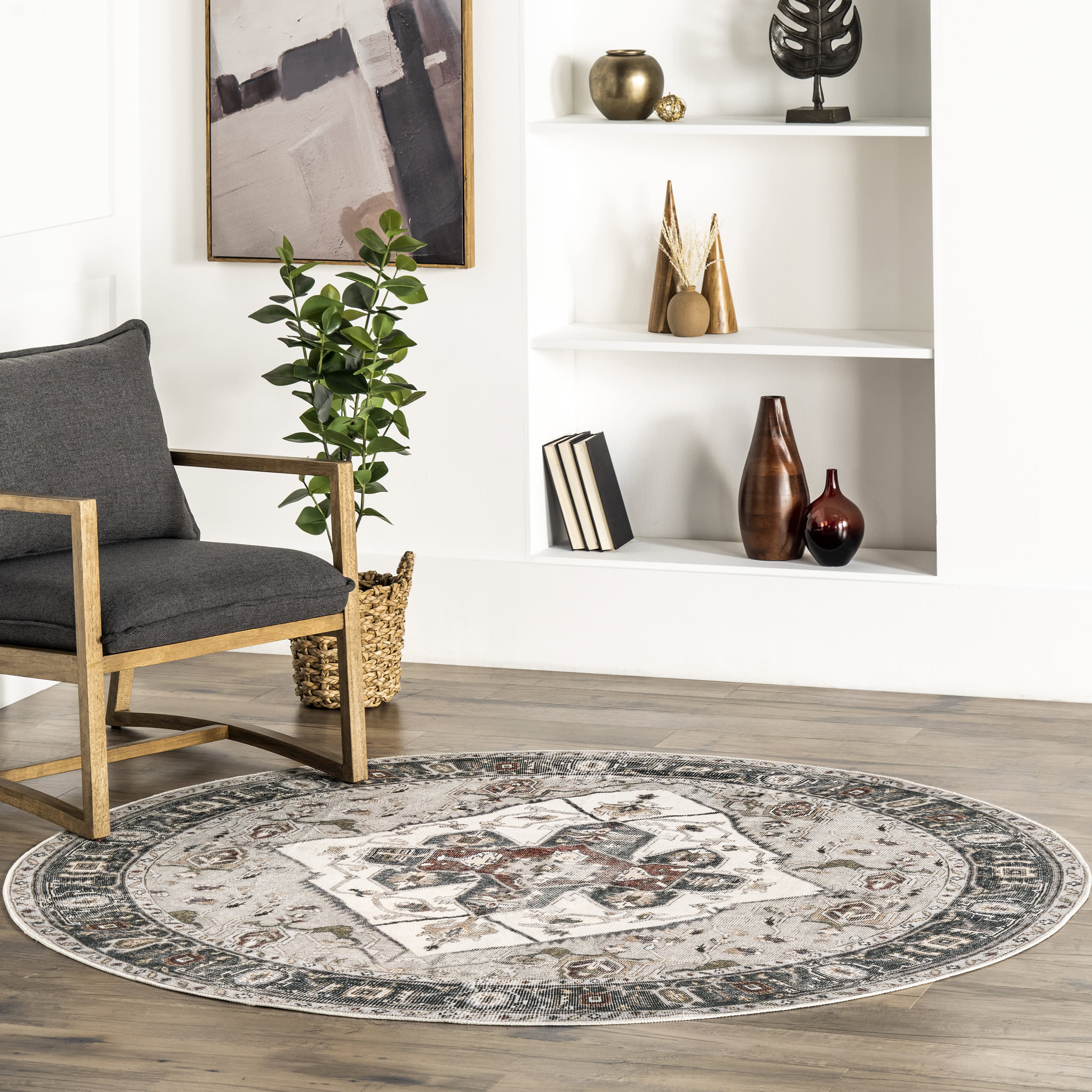 Crystalline Medallion Washable Rug | Beige - Image 2