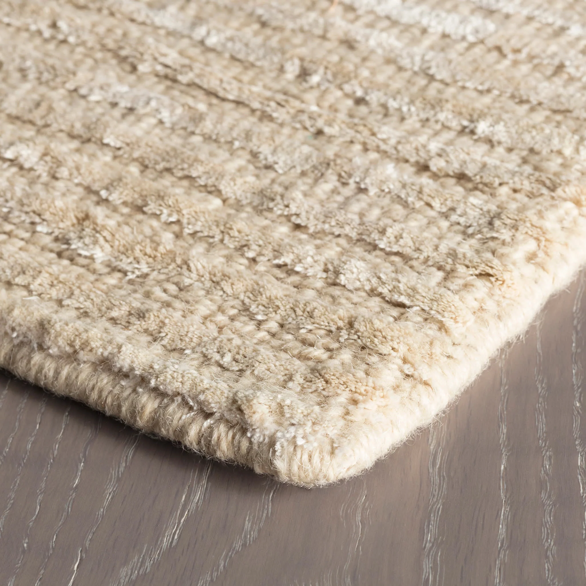 Cut Stripe Hand Knotted Viscose/Wool Rug | Ivory - Image 3