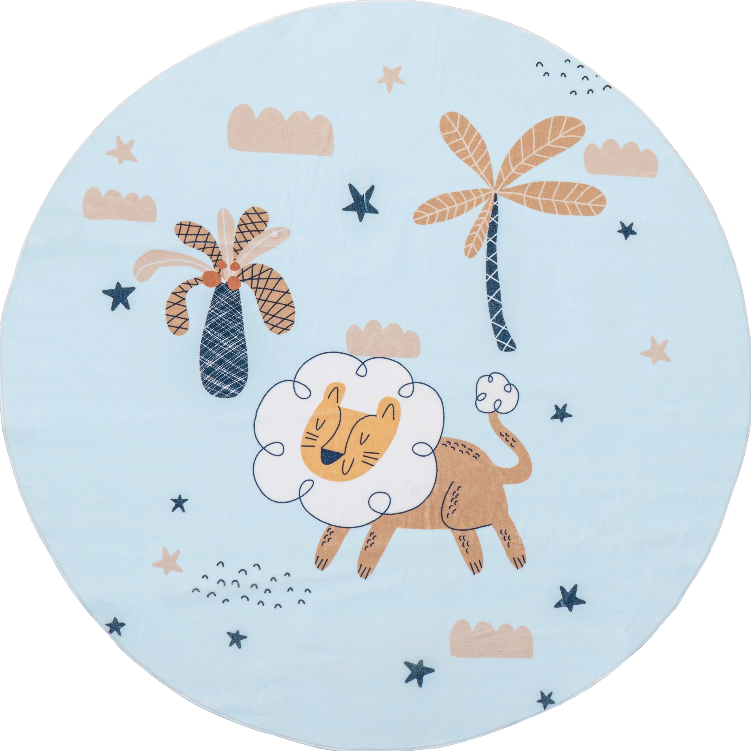 Dael Dreaming Lion Kids Washable Rug | Baby Blue