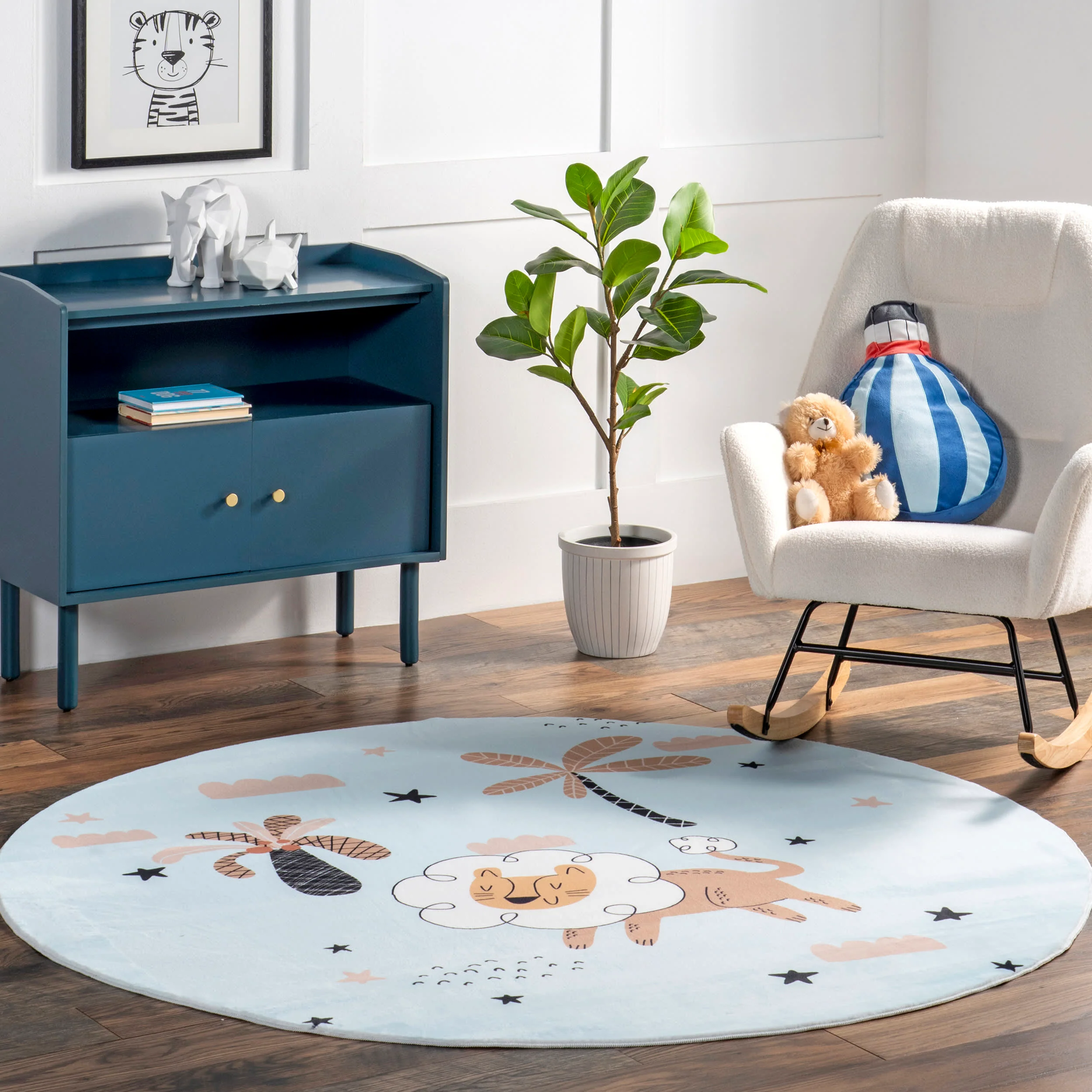 Dael Dreaming Lion Kids Washable Rug | Baby Blue - Image 2