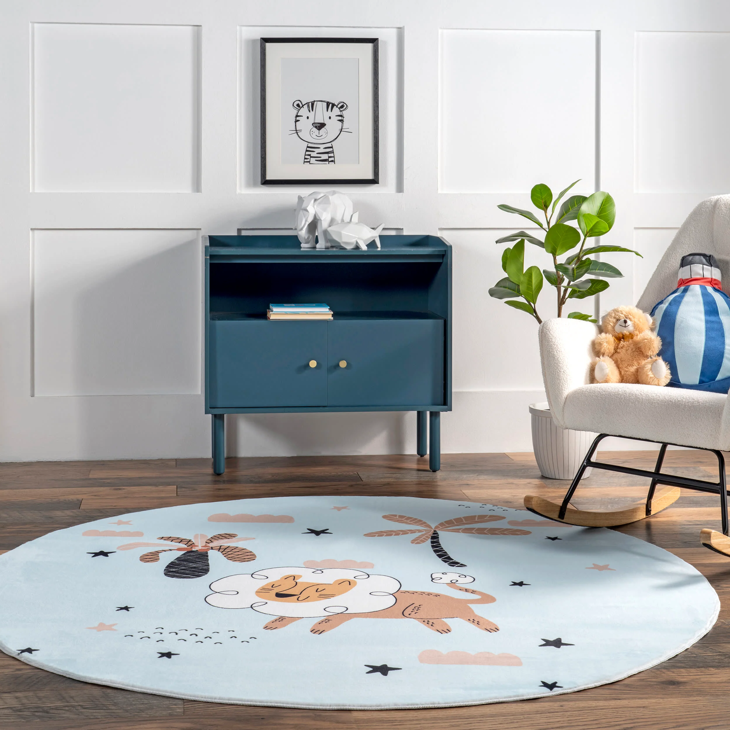 Dael Dreaming Lion Kids Washable Rug | Baby Blue - Image 4