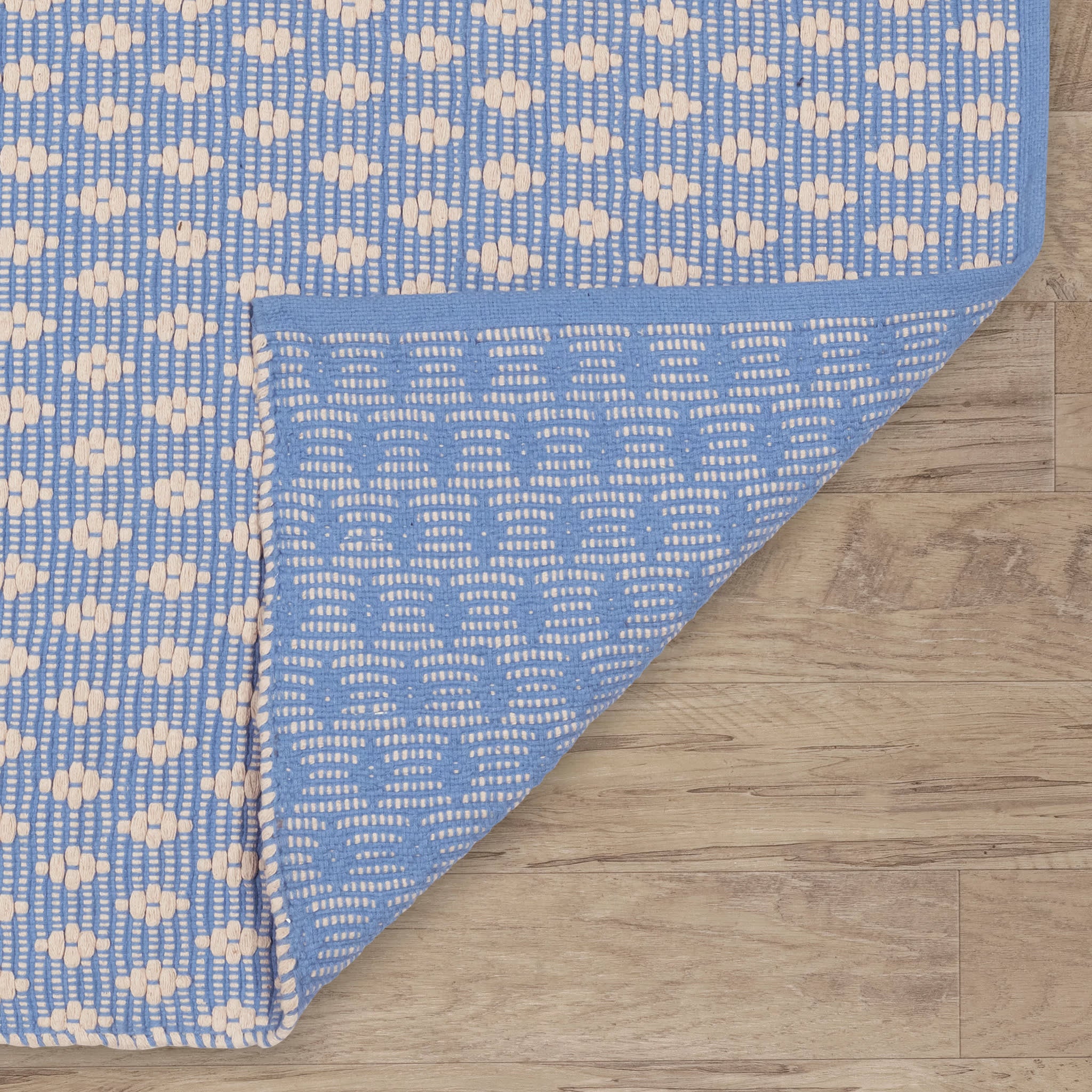 Dainty Diamond Handwoven Cotton Rug | Denim/Ivory - Image 6