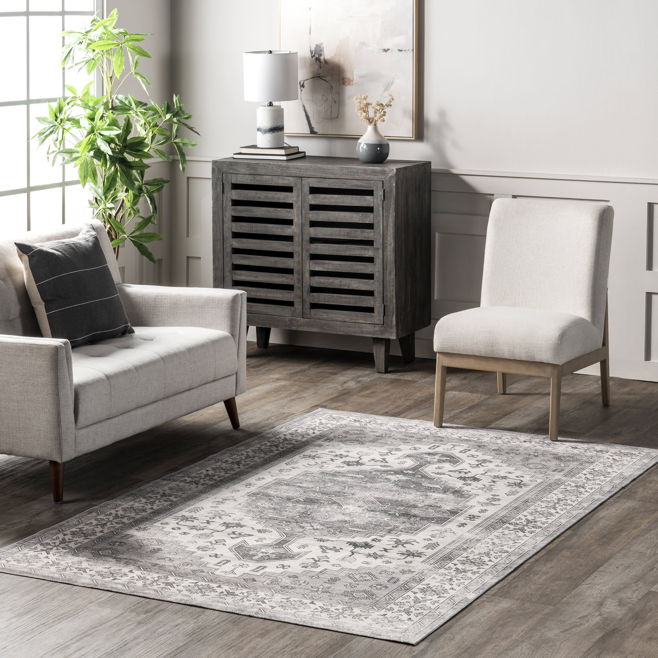 Daisy Washable Persian Rug | Dark Grey - Image 2