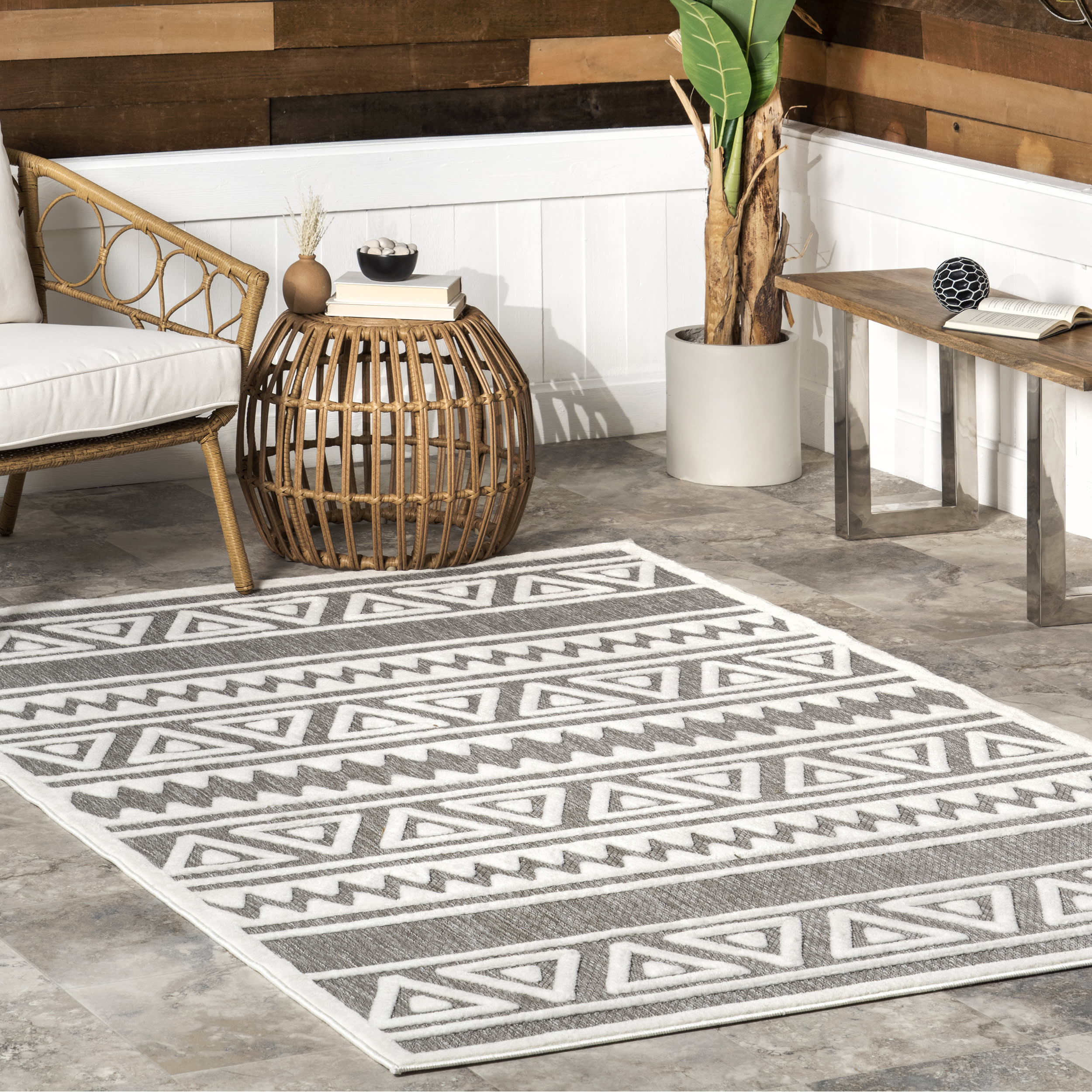 Dakota Indoor/Outdoor Banded Rug | Grey - Image 2