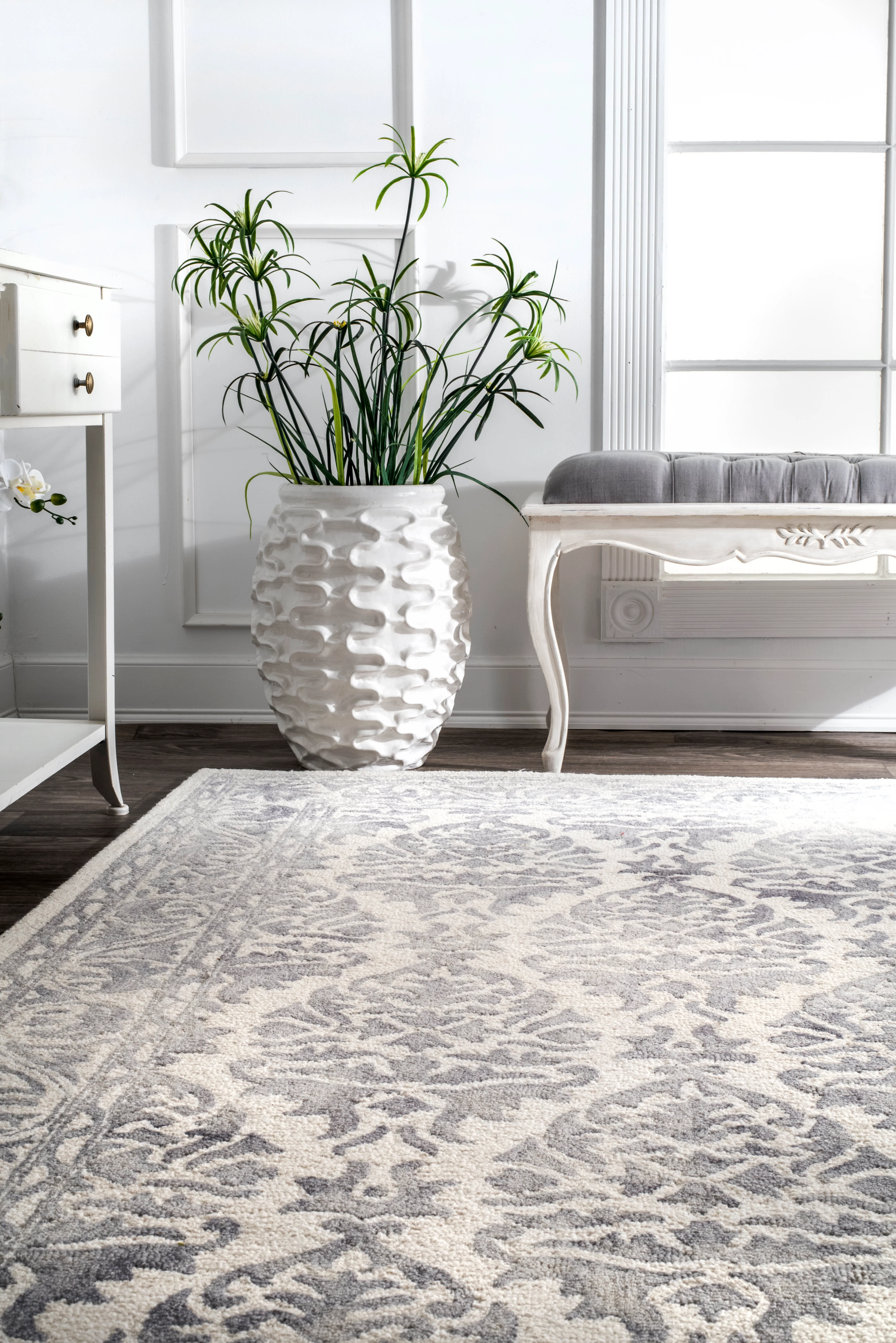 Damask Border Rug | Grey - Image 4