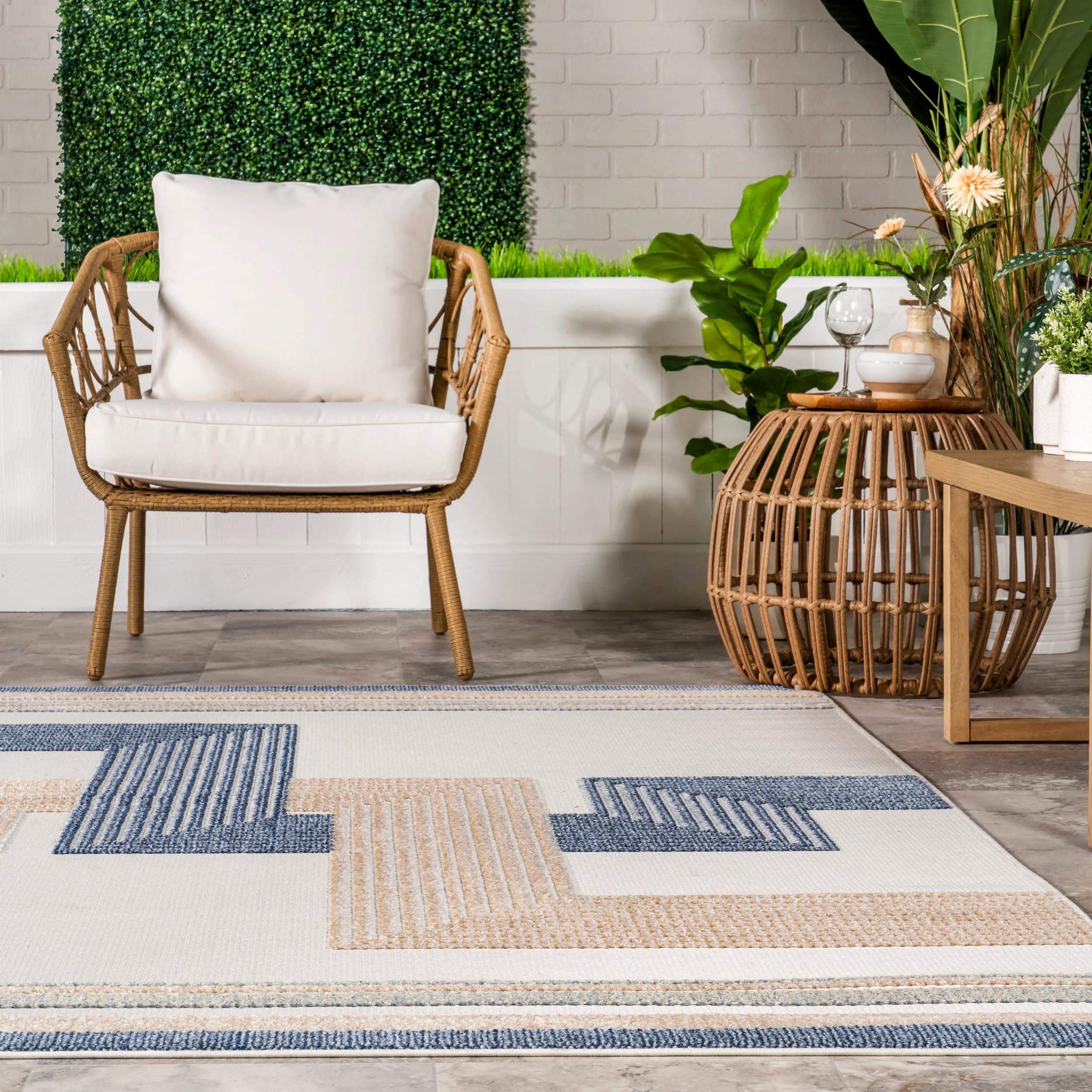 Dani Geometric Peaks Indoor/Outdoor Rug | Blue - Image 4