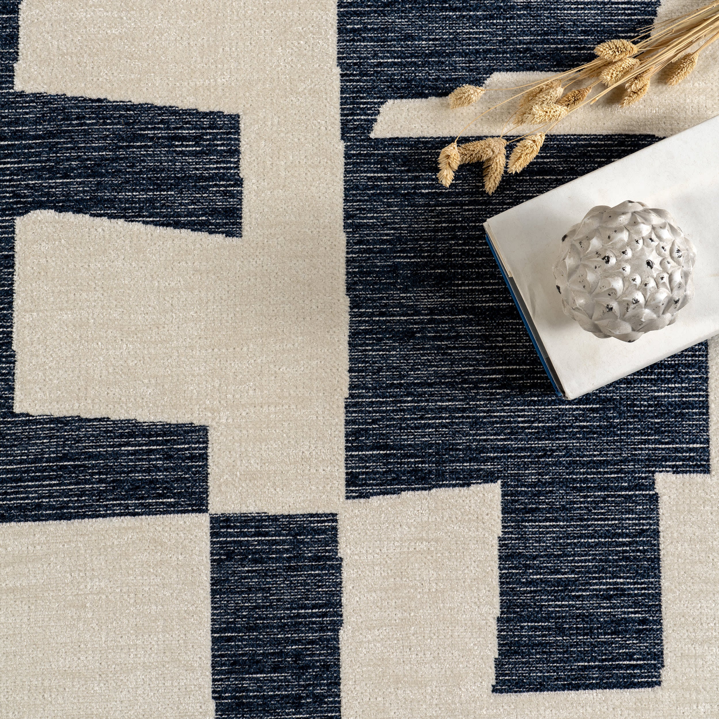 Daniela Geometric Reversible Washable Rug | Navy - Image 8