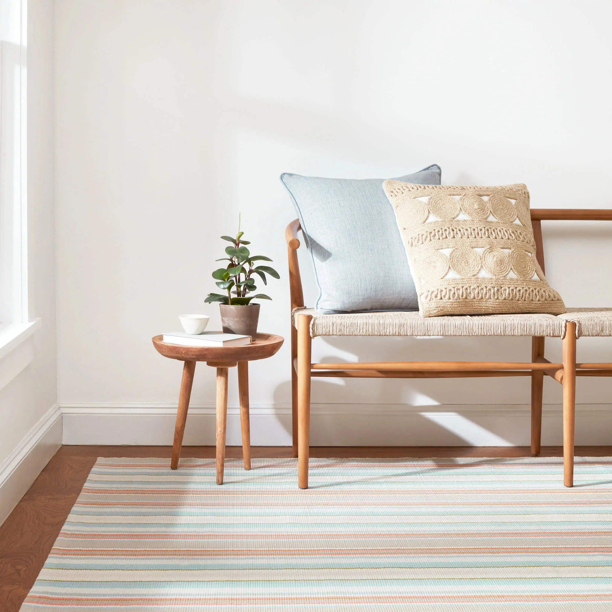 Daphne Stripe Handwoven Cotton Rug | Sky - Image 2