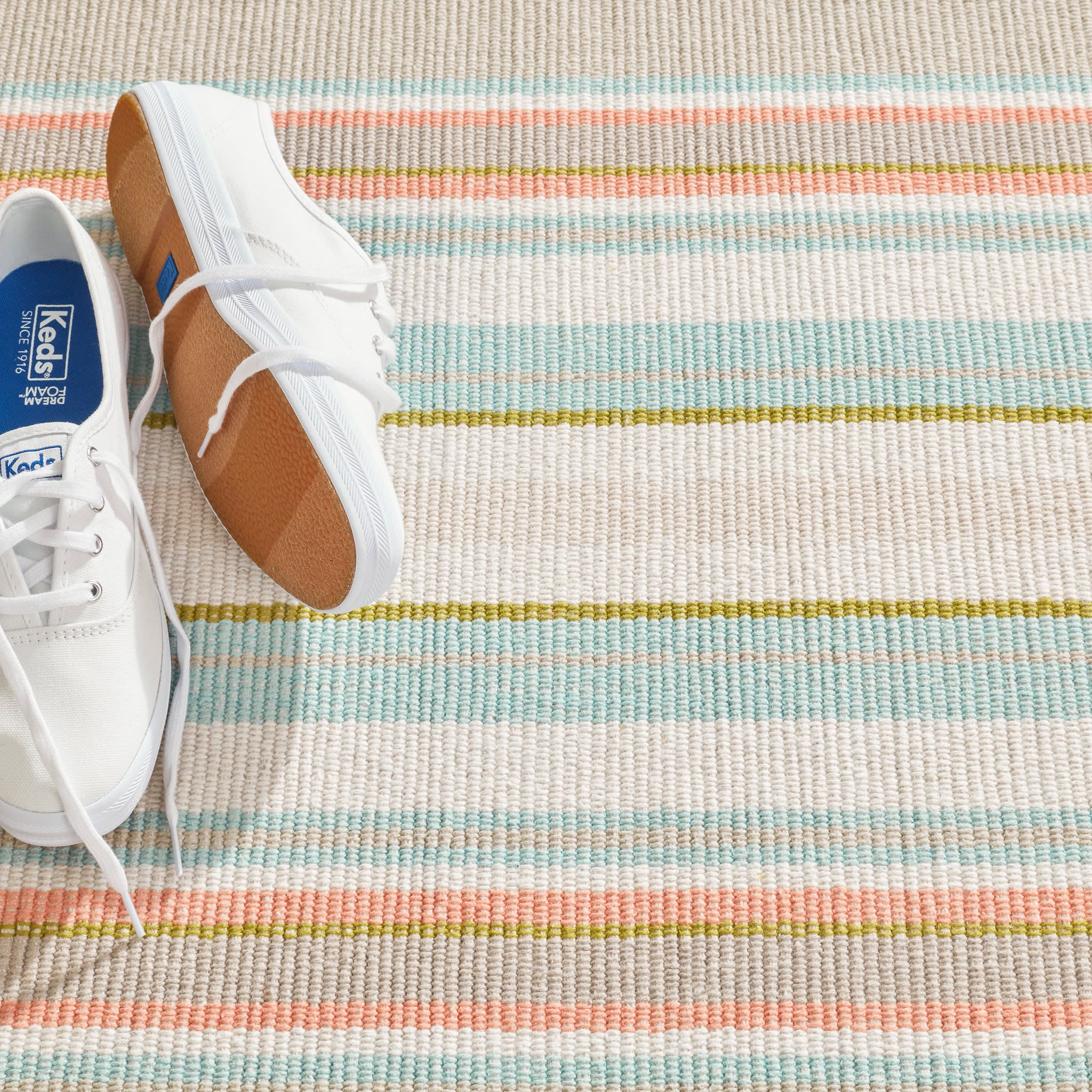 Daphne Stripe Handwoven Cotton Rug | Sky - Image 3