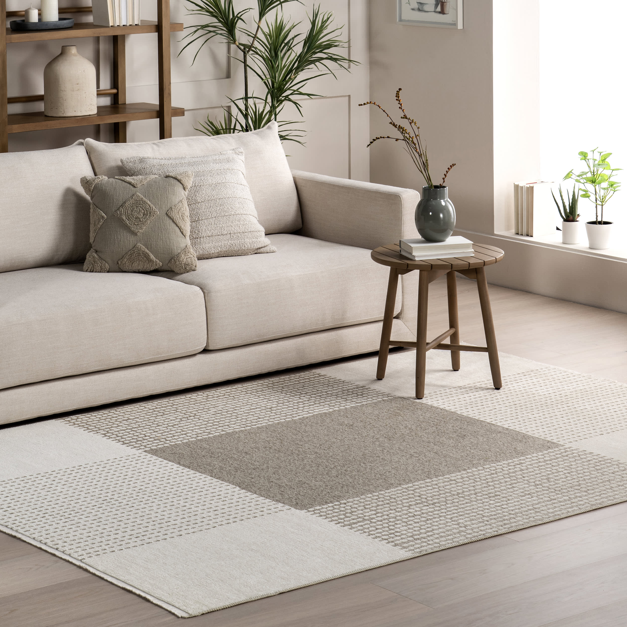 Darcy Dual Plaid Reversible Washable Rug | Cream - Image 9