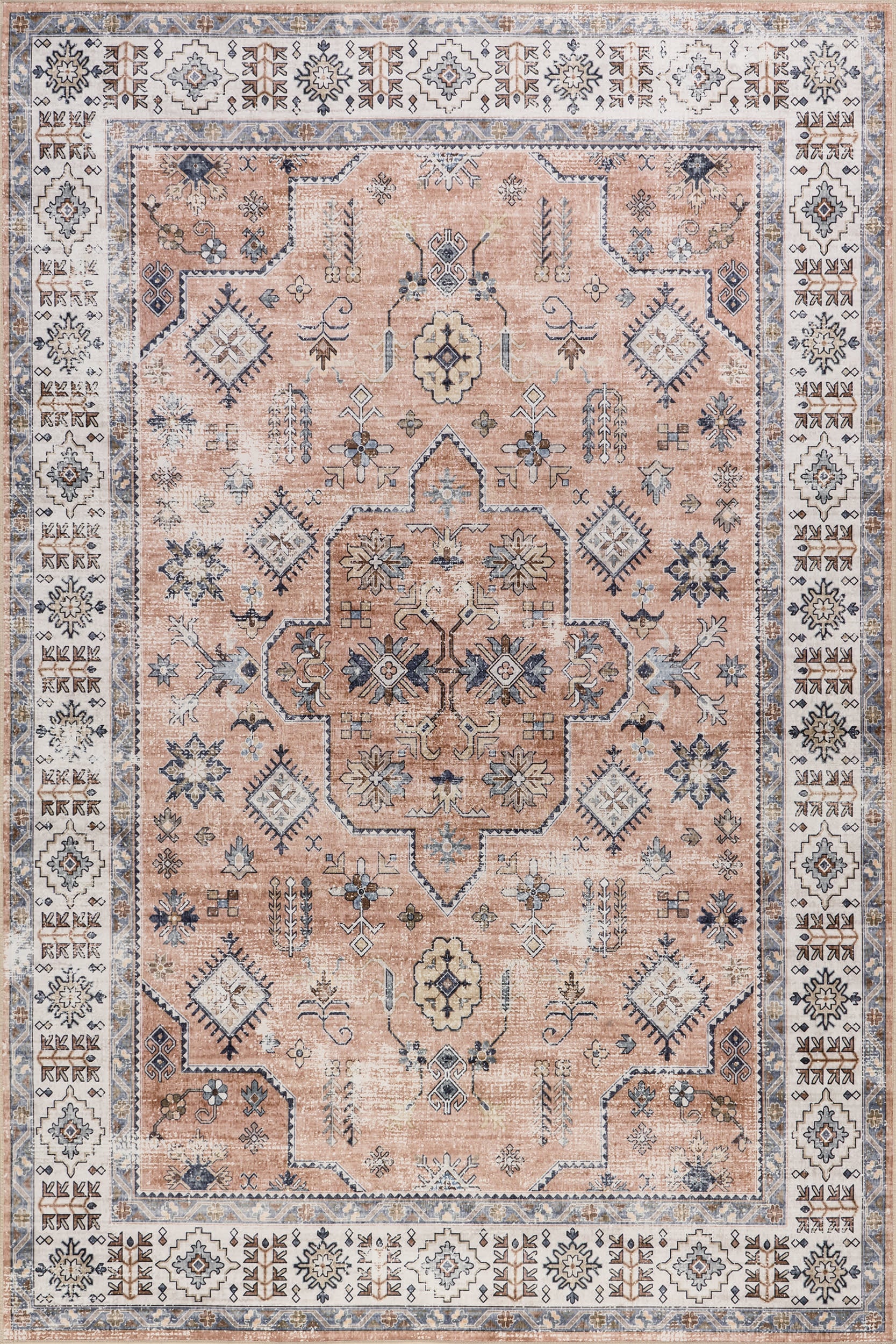 Darla Medallion Washable Rug | Peach
