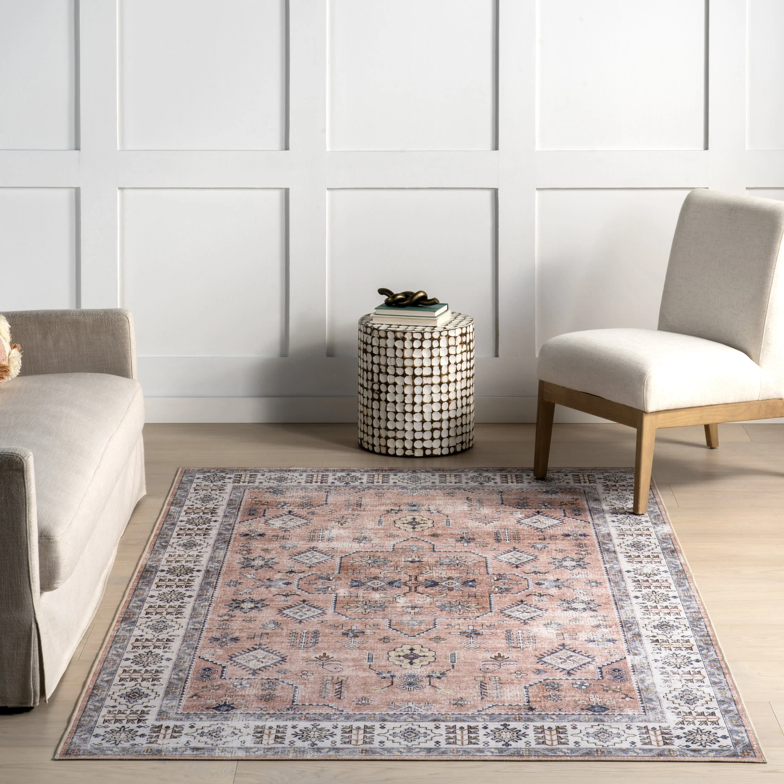 Darla Medallion Washable Rug | Peach - Image 5
